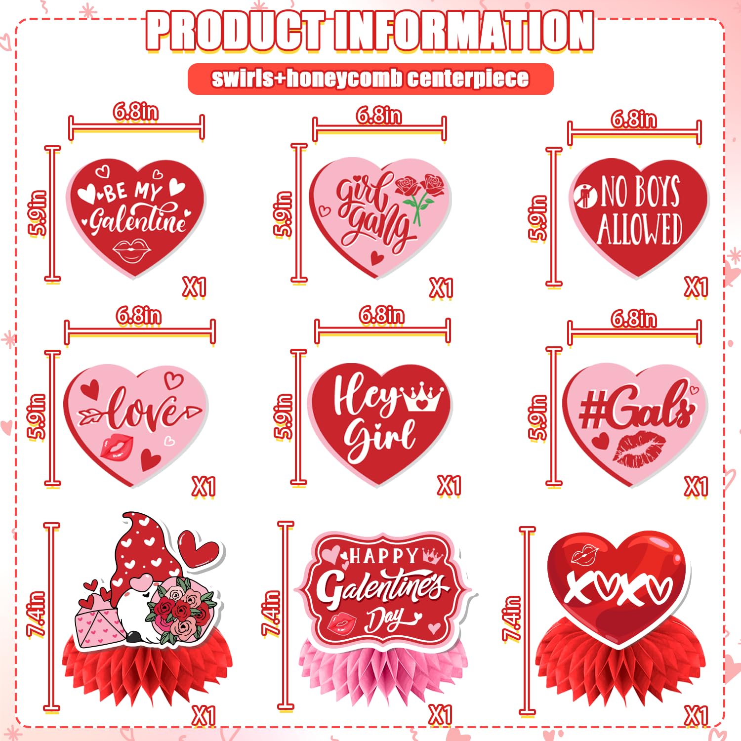 Galentine's Day Party Decorations Set - Hanging Swirls, Honeycomb Centerpiece & Banner for Galentine's Night Celebration | Perfect for Girls' Night, Bachelorette Parties & Valentine's Day Decor