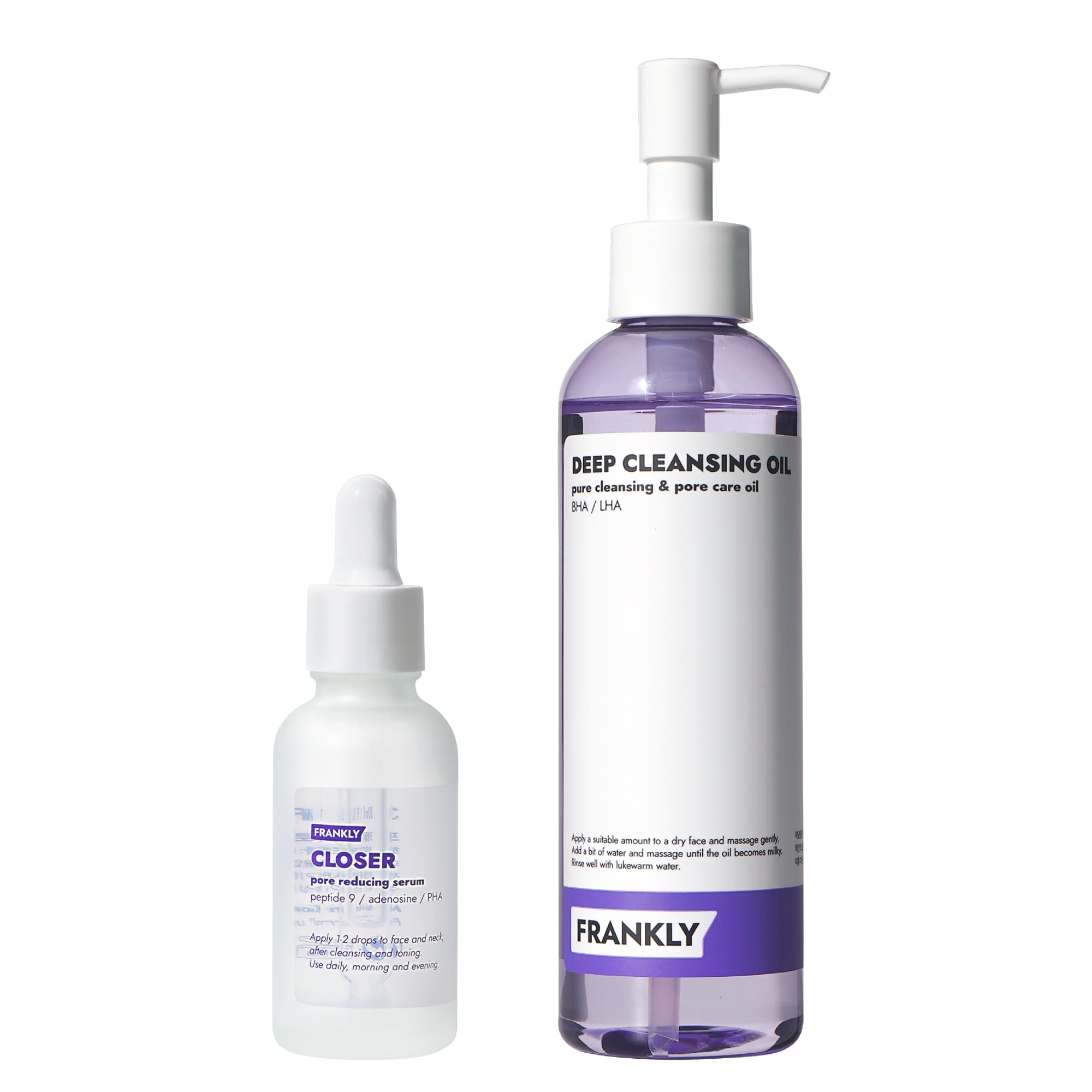 FRANKLY Deep Pore Treatment Duo: BHA & LHA Purifying Cleanser + 9 Peptide Pore Minimizing Serum Set | Hydrating, Anti-Aging Korean Skincare | Vegan & Cruelty-Free | For Oily, Acne-Prone Skin & Pore Refining | Daily Facial Cleansing & Anti-Wrinkle Routine