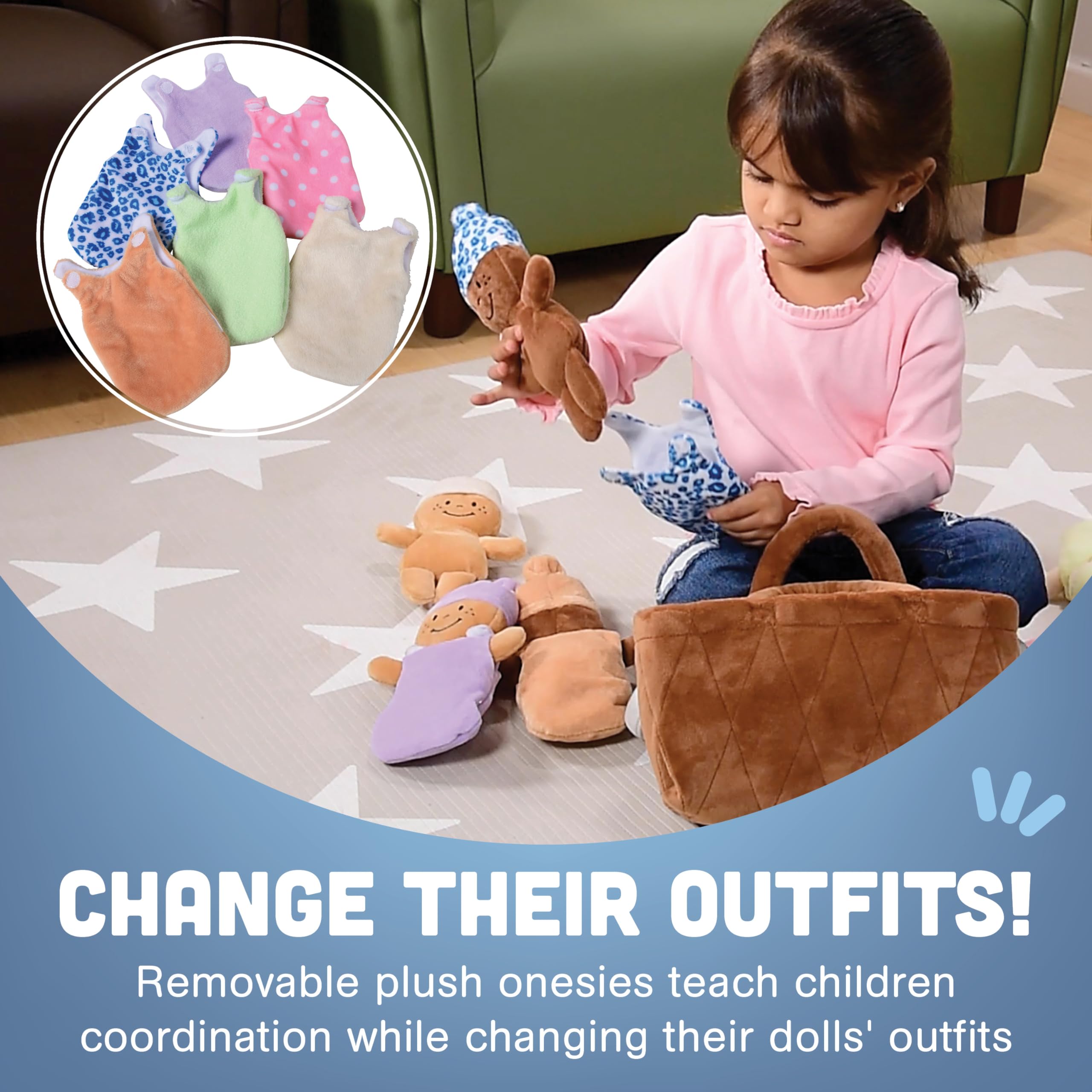 Creative Minds Basket of Babies - 6 Soft Baby Dolls Set, Multicultural & Diverse Plush Sensory Toys for Social Emotional Learning - Perfect for Toddlers, Kids & All Ages - Great for Playtime, Education & Inclusion Activities
