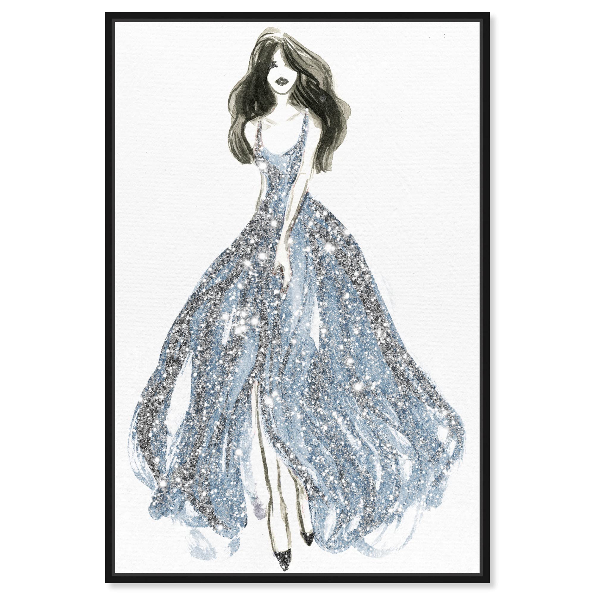 Oliver Gal Artist Co. Fashion & Glam Wall Art - Blue Dress Spring Elegance Canvas Print (36x54) with Black Frame - Perfect for Living Room, Bedroom & Office Décor