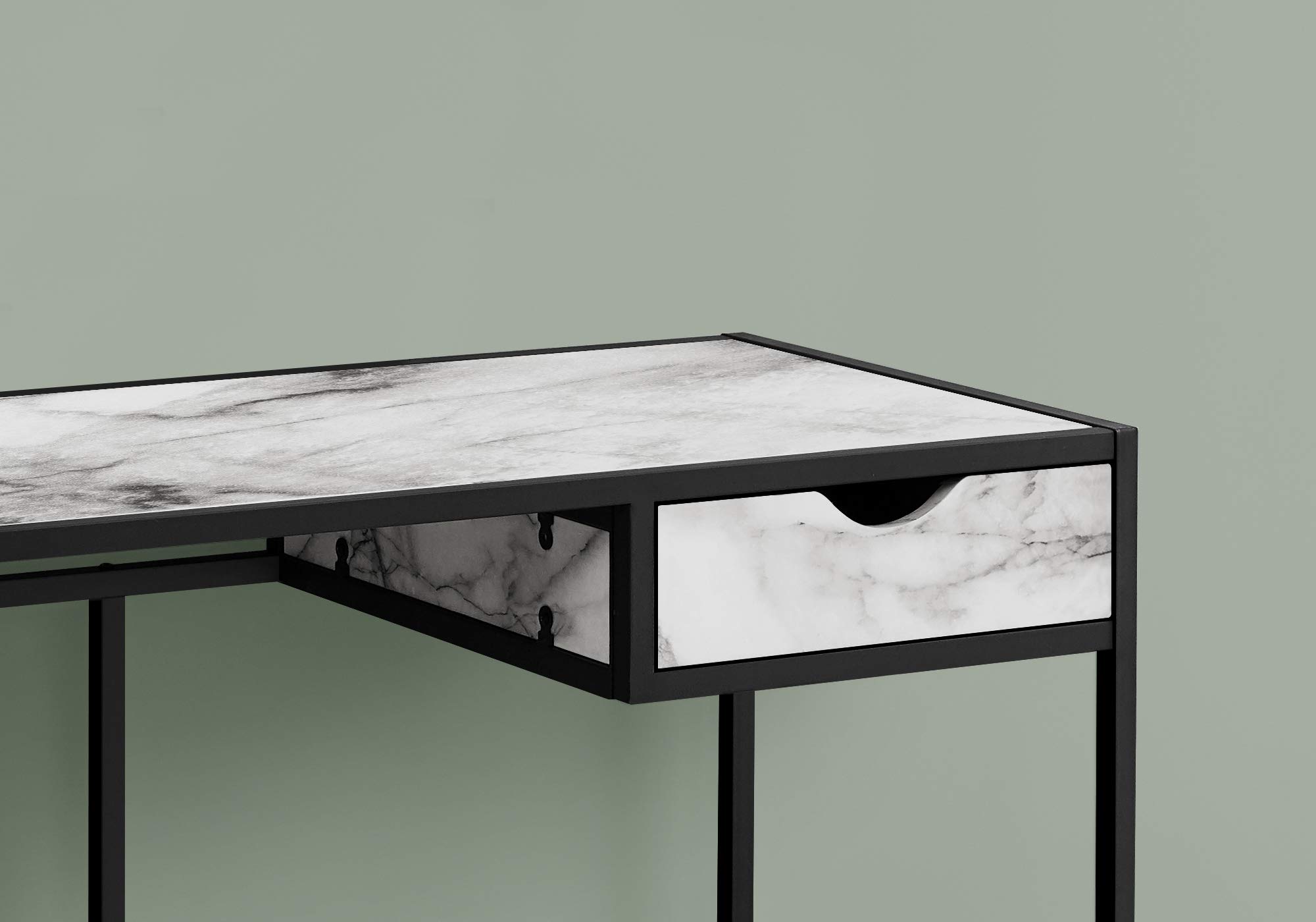 Monarch Specialties I 7571 42-inch Modern Computer Desk with Storage Drawer - White Marble Look & Black Metal Frame - Home Office & Laptop Workstation - Perfect for Small Spaces, Remote Work & Study Areas