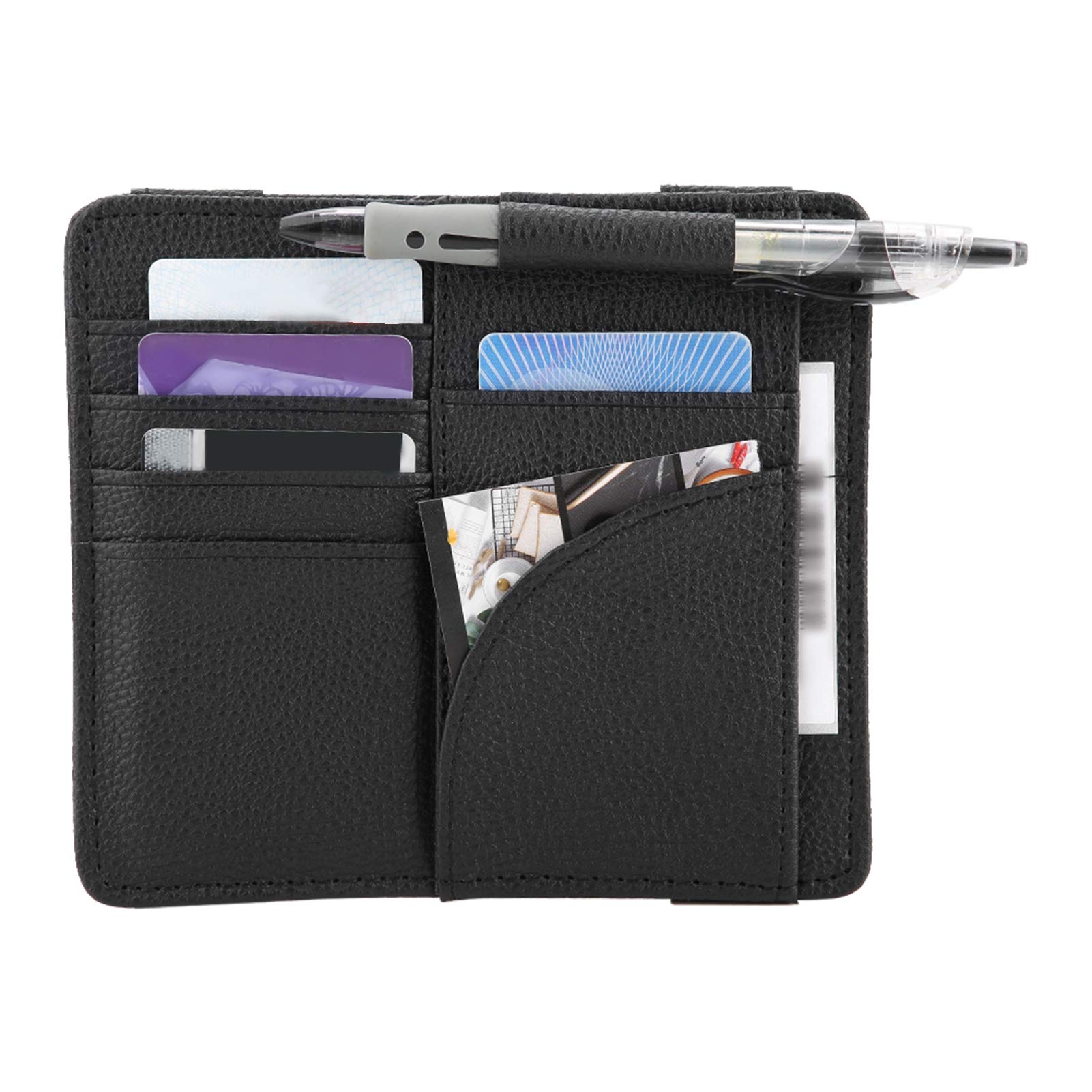 Sun Visor CD Organizer & Card Holder - PU Leather Car Storage Bag for Credit Cards, Bills & CDs - Multi-Functional Black Sun Visor Organizer (Perfect for Road Trips, Commuting & Vehicle Organization)
