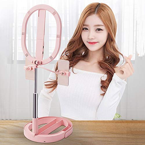 Nicfaky Adjustable Phone Stand with Selfie Ring Light - Telescopic Folding Tripod & 2 Phone Clips for Video Calls, Live Streaming & Content Creation