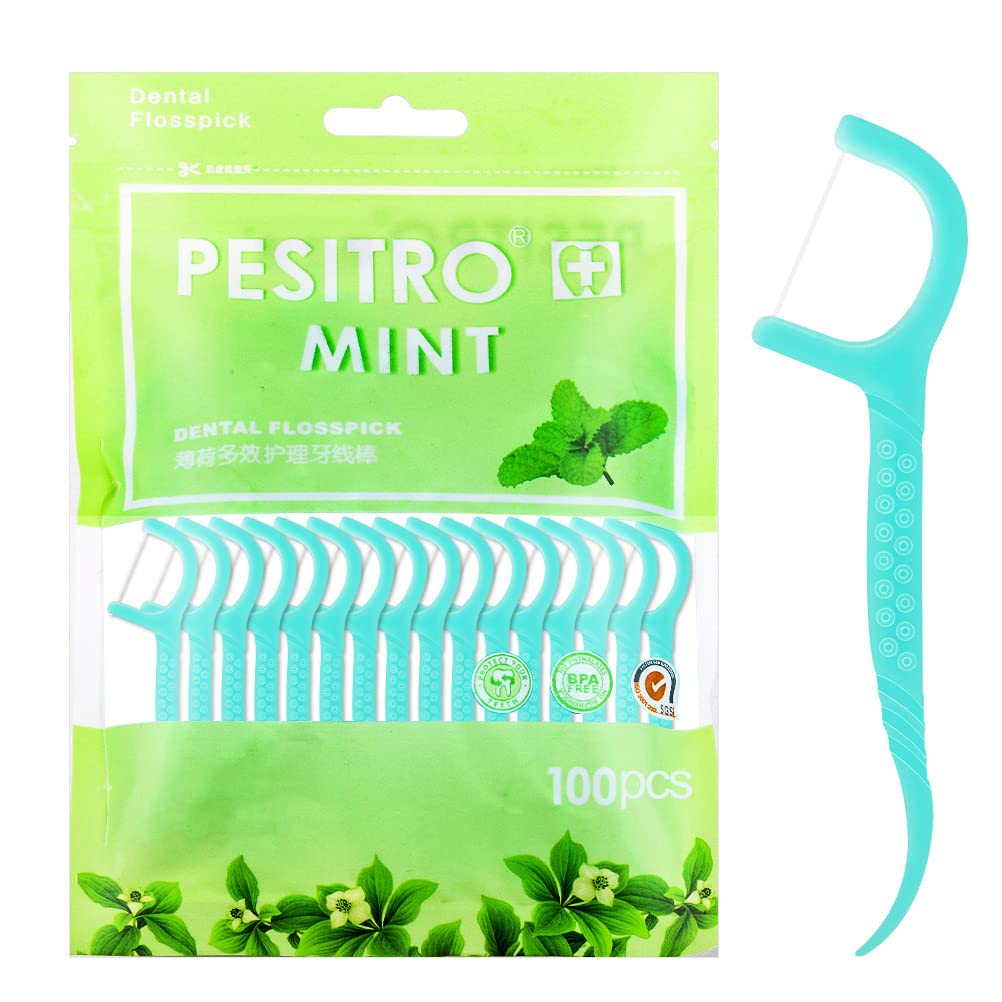 100 Pcs Disposable Dental Floss Picks - Portable Floss Sticks with Toothpick for Teeth Cleaning | Travel, Home, Office & Restaurant Use (Blue) | Interdental Cleaning Tool for Fresh Breath & Oral Hygiene