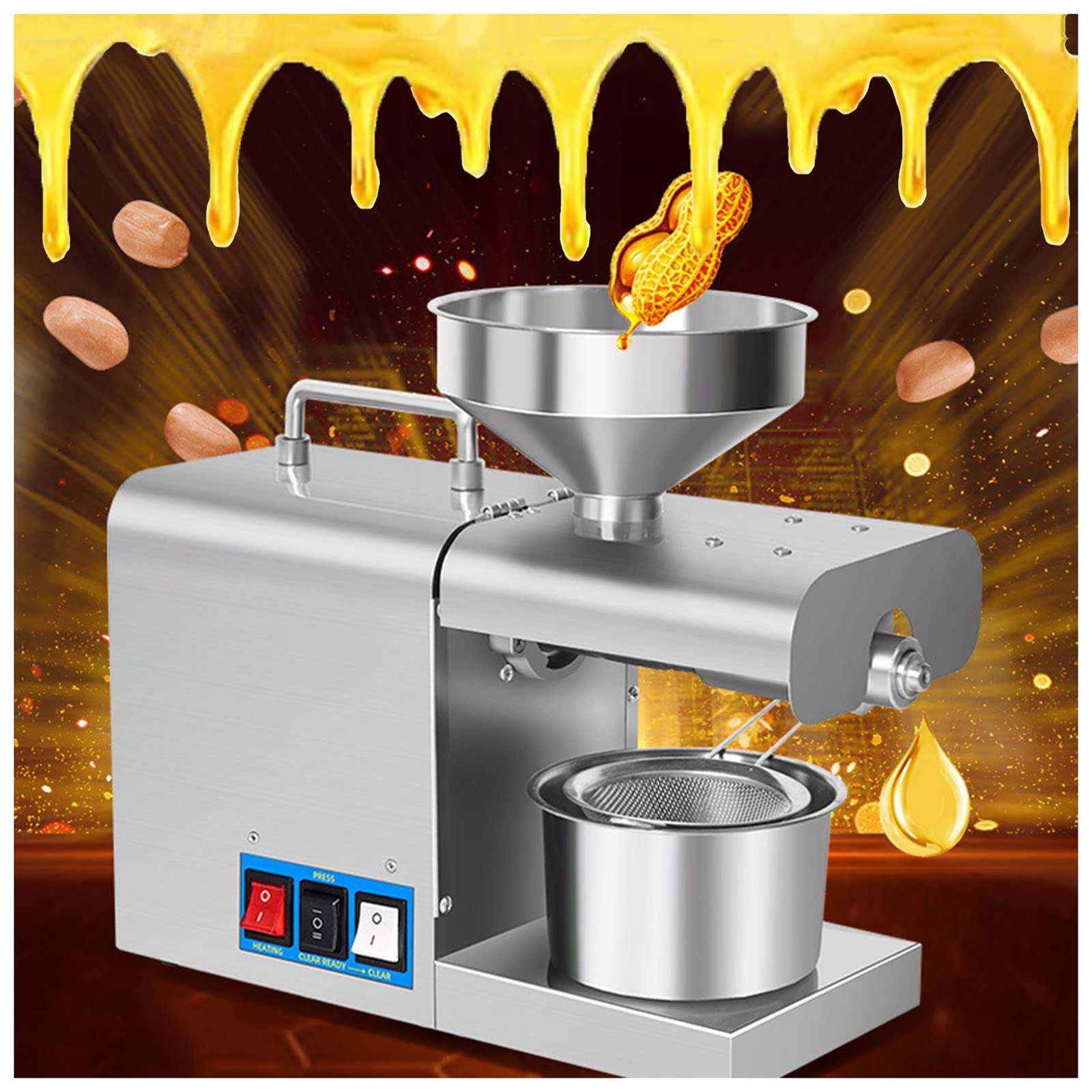 820W Automatic Oil Press Machine for Home Use - Cold & Hot Press Stainless Steel Nut Seed Oil Extractor - Perfect for Almonds, Walnuts, Peanuts & More - Ideal for Healthy Cooking & DIY Essential Oils