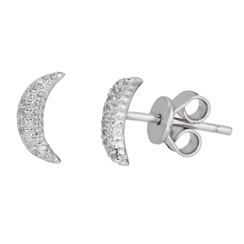 14KT Gold 0.10 CTW Diamond Pavé Moon Stud Earrings for Women - Elegant Celestial Jewelry for Date Night & Special Occasions