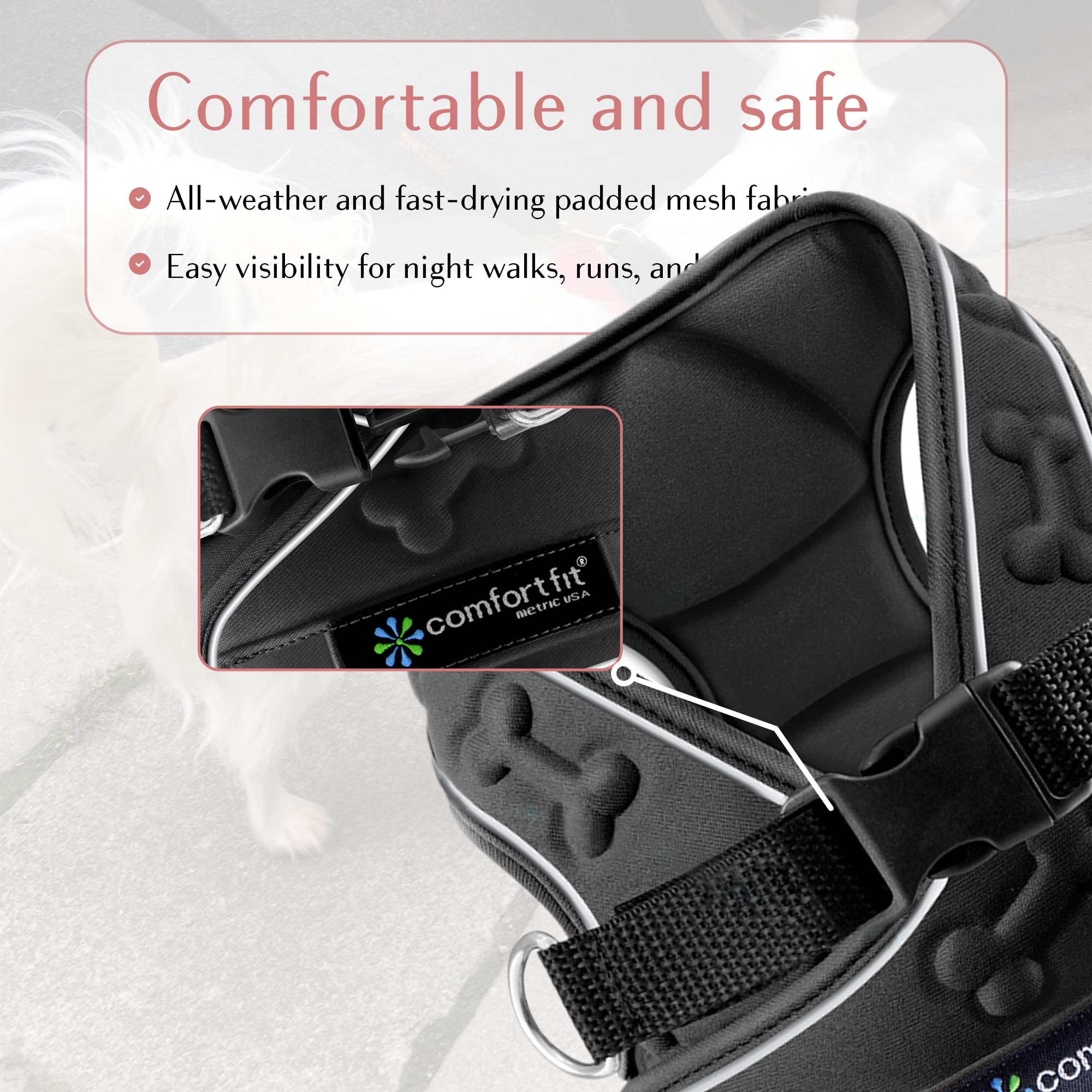 All Weather Reflective Step-in Dog Harness - Adjustable Soft Padded Vest for Small & Medium Dogs - Comfort Fit Easy Walk Harness for Daily Walks, Jogging & Outdoor Adventures