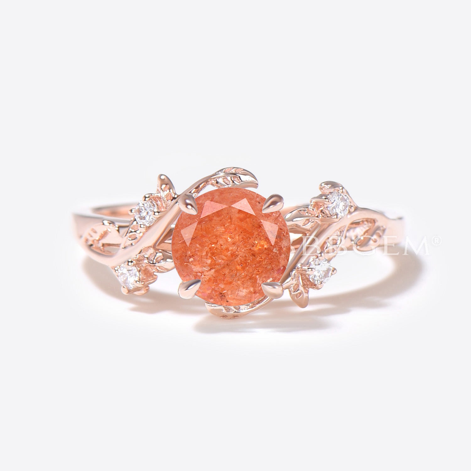 1ct Round Sunstone Engagement Ring - Nature Inspired Leaf Design Wedding Band for Women - Perfect for Proposals, Anniversaries & Romantic Occasions