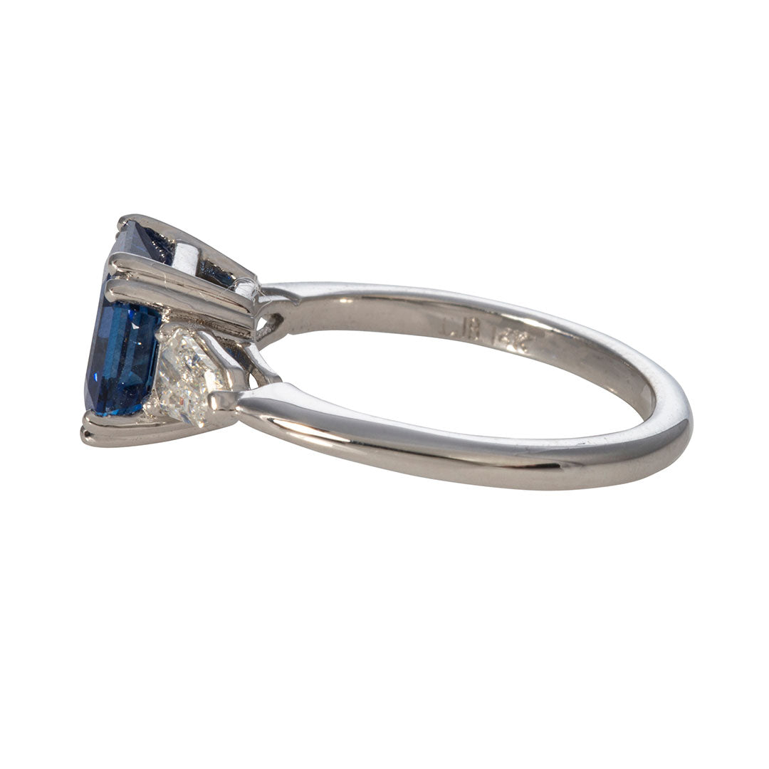 3ct Asscher Cut Sapphire & Diamond Three Stone 14K Gold Engagement Ring for Women - Perfect for Proposals, Anniversaries & Special Occasions
