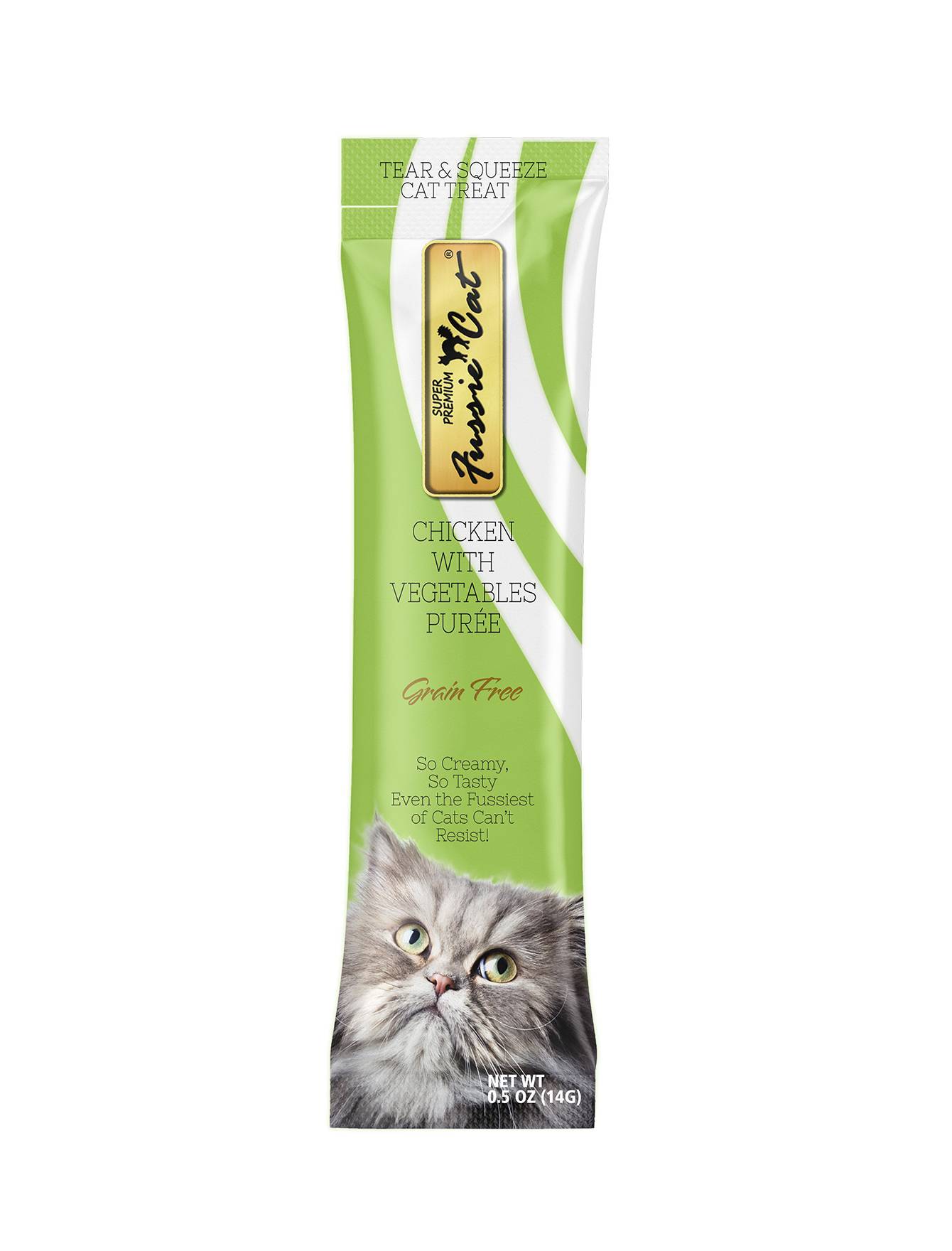 Premium Fussie Cat Puree Chicken & Vegetables Cat Treats - 14g x 4 Pack | Grain-Free, High-Protein Snacks for Adult & Senior Cats | Perfect for Training, Rewards & Bonding Time