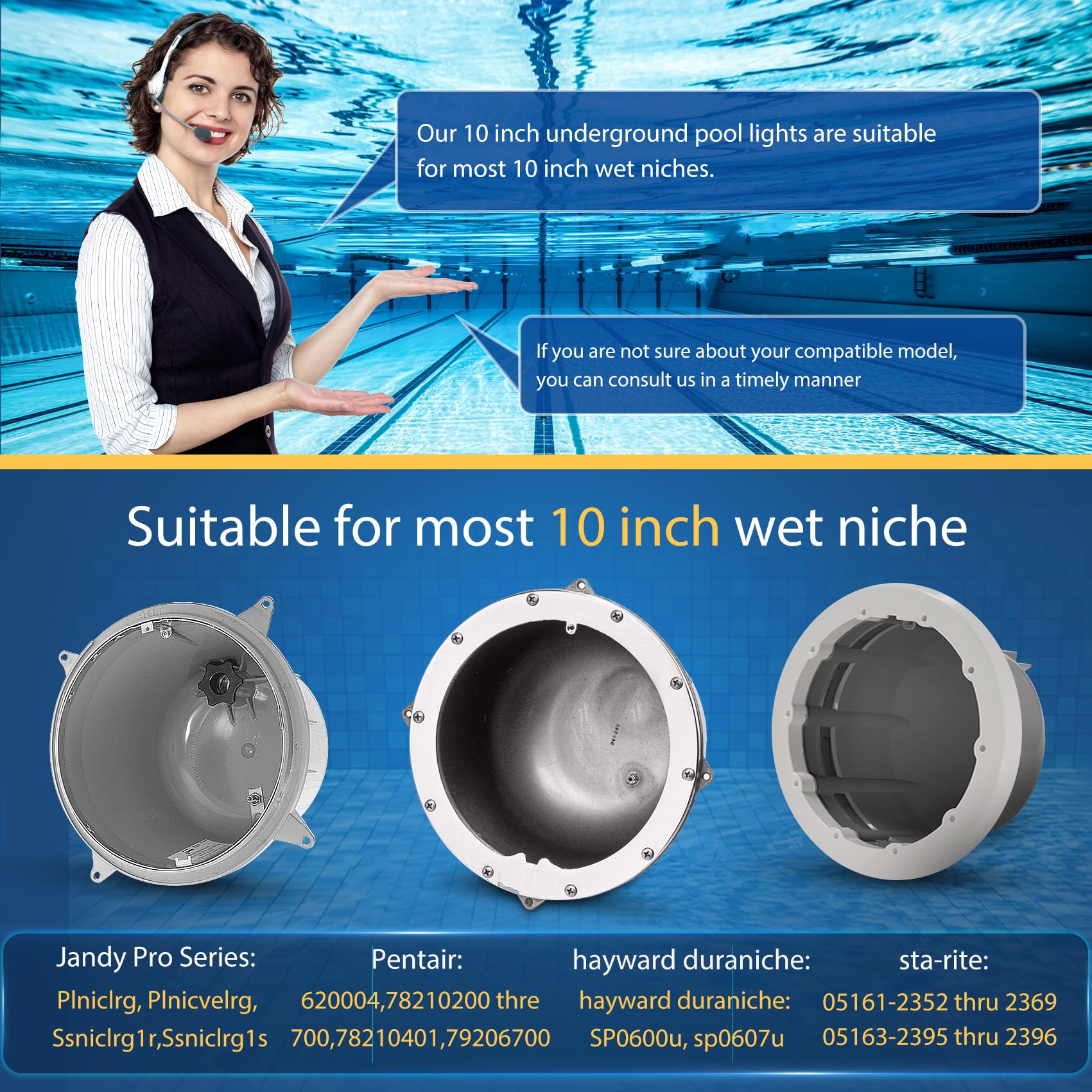 5G 10-Inch 12VAC White LED Pool Lights for Inground Pools - 50ft Waterproof Cord, Submersible Wet Niche Lighting for 10-Inch Pools (12V AC White) - Perfect for Night Swimming, Pool Parties & Backyard Decor