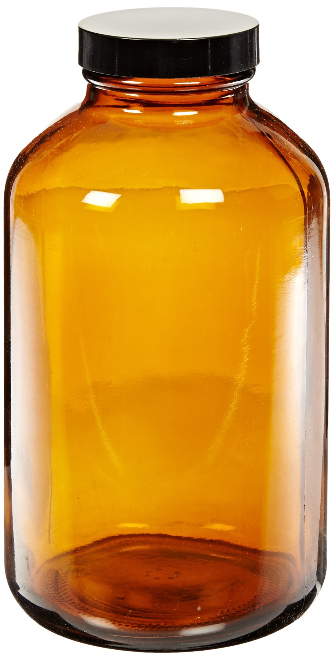Kimble Type III Soda-Lime Glass Amber Wide-Mouth Packer Bottles with Pulp/Vinyl-lined Caps - 32oz (Case of 12) - Ideal for Home Brewing, Essential Oil Storage & Laboratory Use