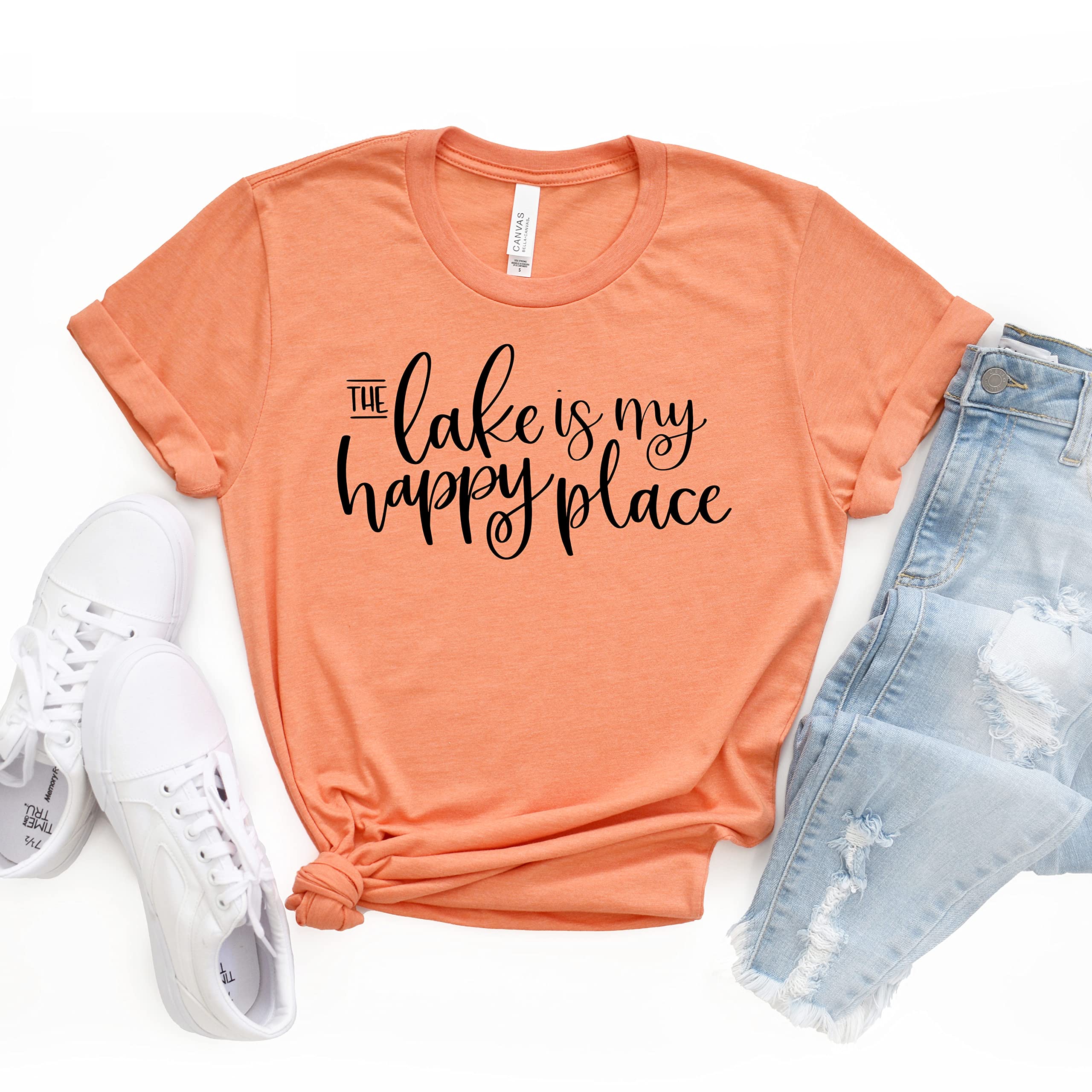 Lake is My Happy Place T-Shirt - Comfortable Cotton Tee for Men & Women - Light Blue XXL - Perfect for Outdoor Activities, Beach Trips & Casual Wear