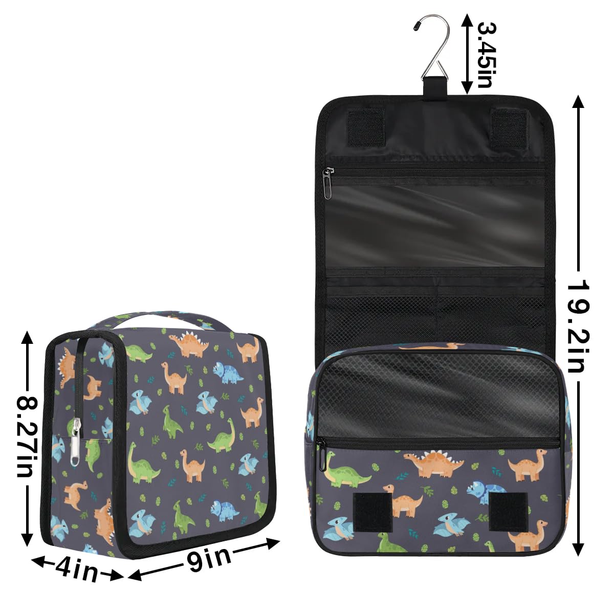 Dinosaur Hanging Travel Toiletry Bag with Hook - Waterproof Cosmetic Organizer for Men & Boys - Cute Cartoon Dino Makeup Case for Toiletries & Accessories - Perfect for Camping, Gym, Travel & Daily Use