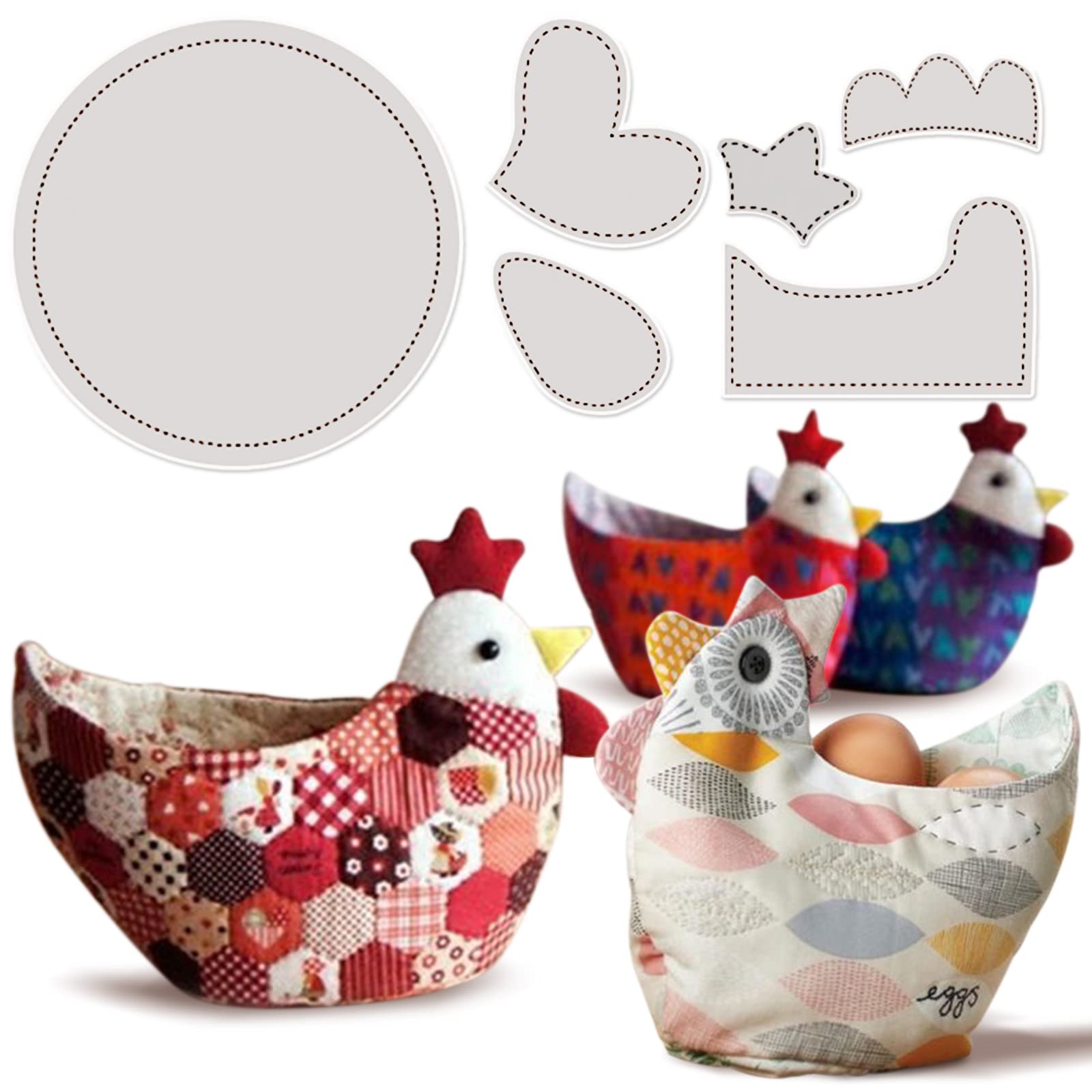 6Pcs Easter Chicken Basket Template Set - Acrylic Egg Basket Sewing Rulers with Illustrated Guides for DIY Quilting, Easter Eggs, Cookies & Candy Storage (12 Inch) - Perfect for Easter Crafts, Holiday Baking & Party Decorations