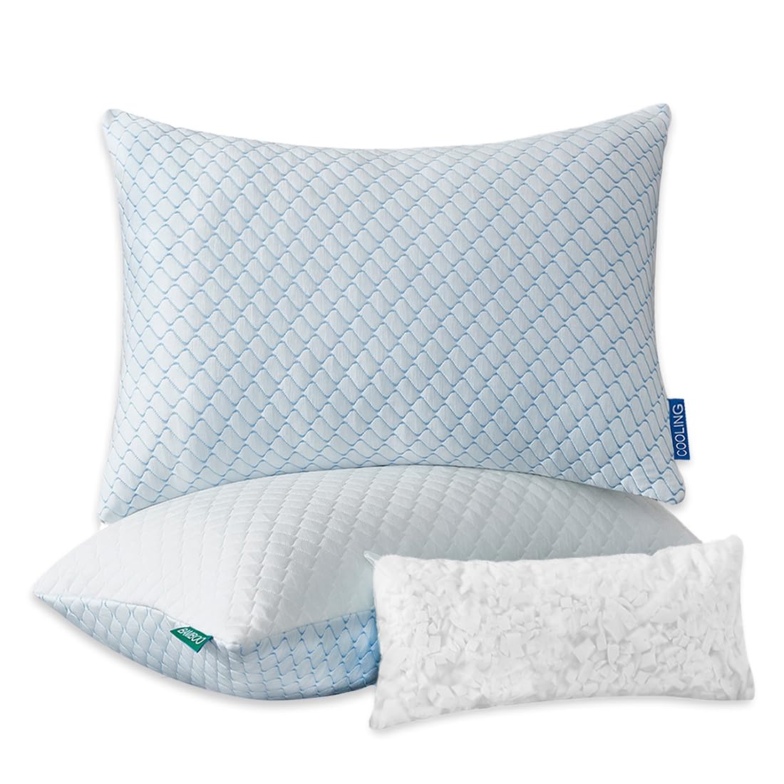 Uniqwamer Cooling Bed Pillows 2 Pack - Adjustable Shredded Memory Foam Pillows Queen Size for Side & Back Sleepers | Ultra Comfortable Gel-Infused Pillows with Washable Removable Cover | Perfect for Hot Sleepers & Neck Pain Relief