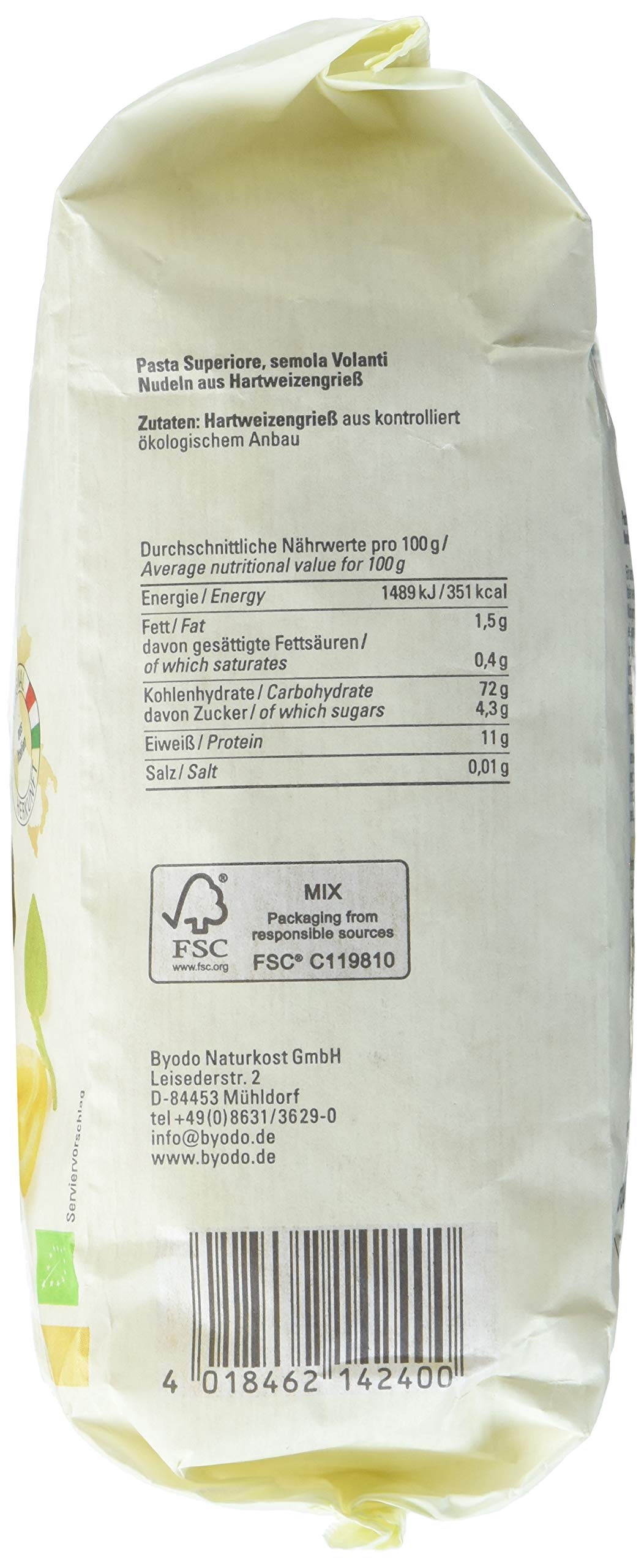 Organic Byodo Bio Volanti Pasta - Twisted Hat Semolina Noodles 500g (DE-ÖKO-013 Certified) | Premium Italian Pasta for Gourmet Cooking | Perfect for Soups, Salads & Fine Dining