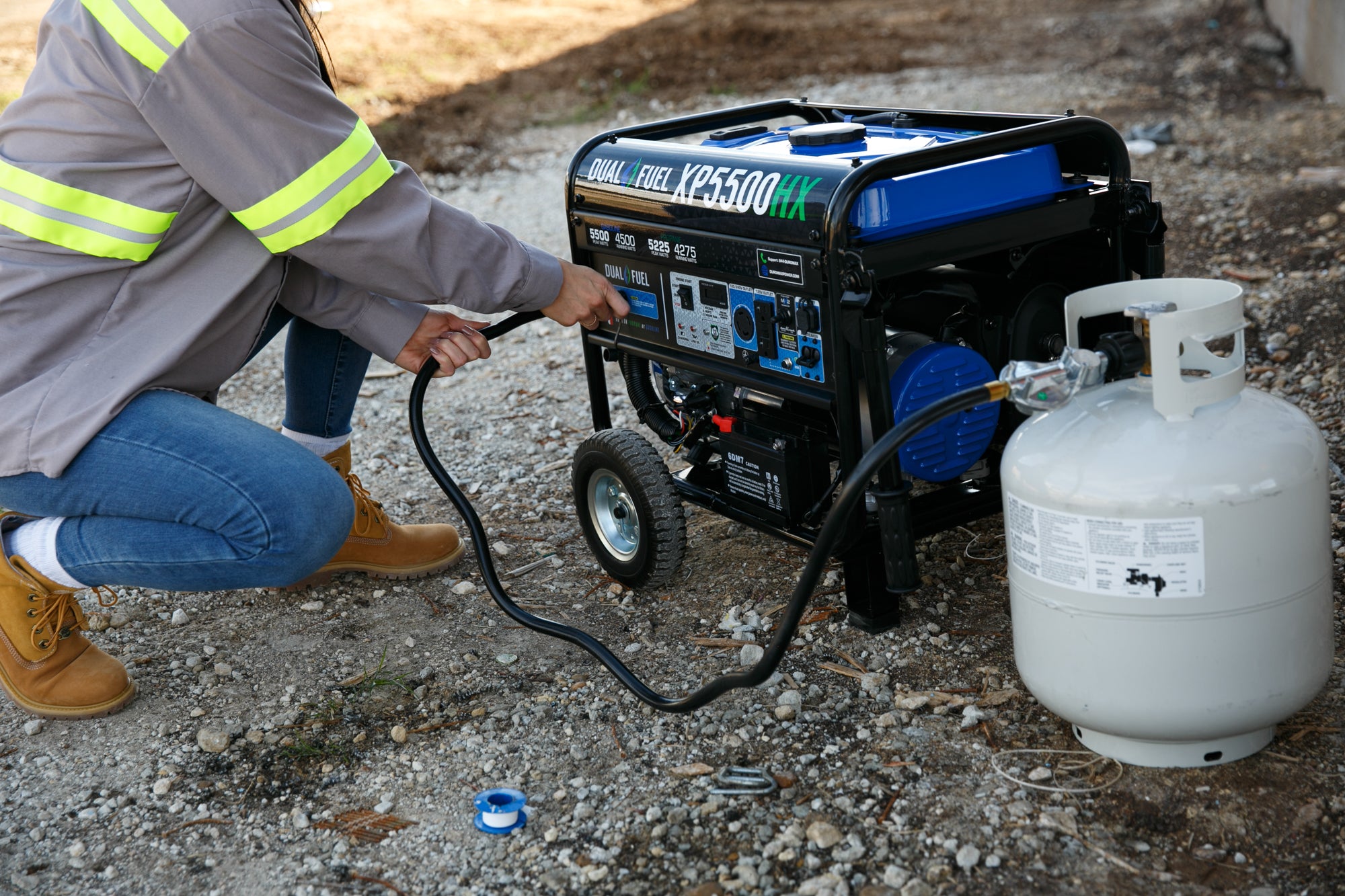 5500W Dual Fuel Portable Generator with CO Alert - Gas & Propane Powered for Camping, RV, Home Backup & Emergency Power