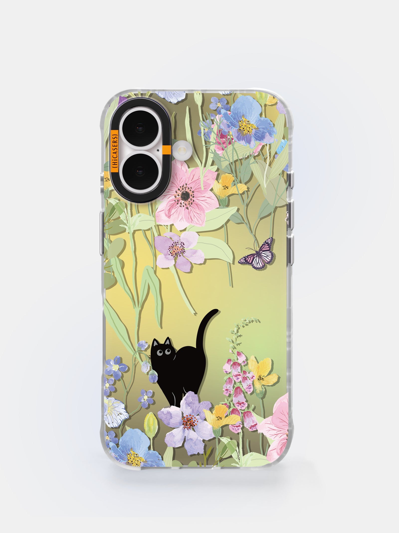 Curious Cat Iridescent Mirror Phone Case - Yellow | Cute & Durable Protective Cover for iPhone & Samsung | Perfect for Selfies, Parties & Everyday Use