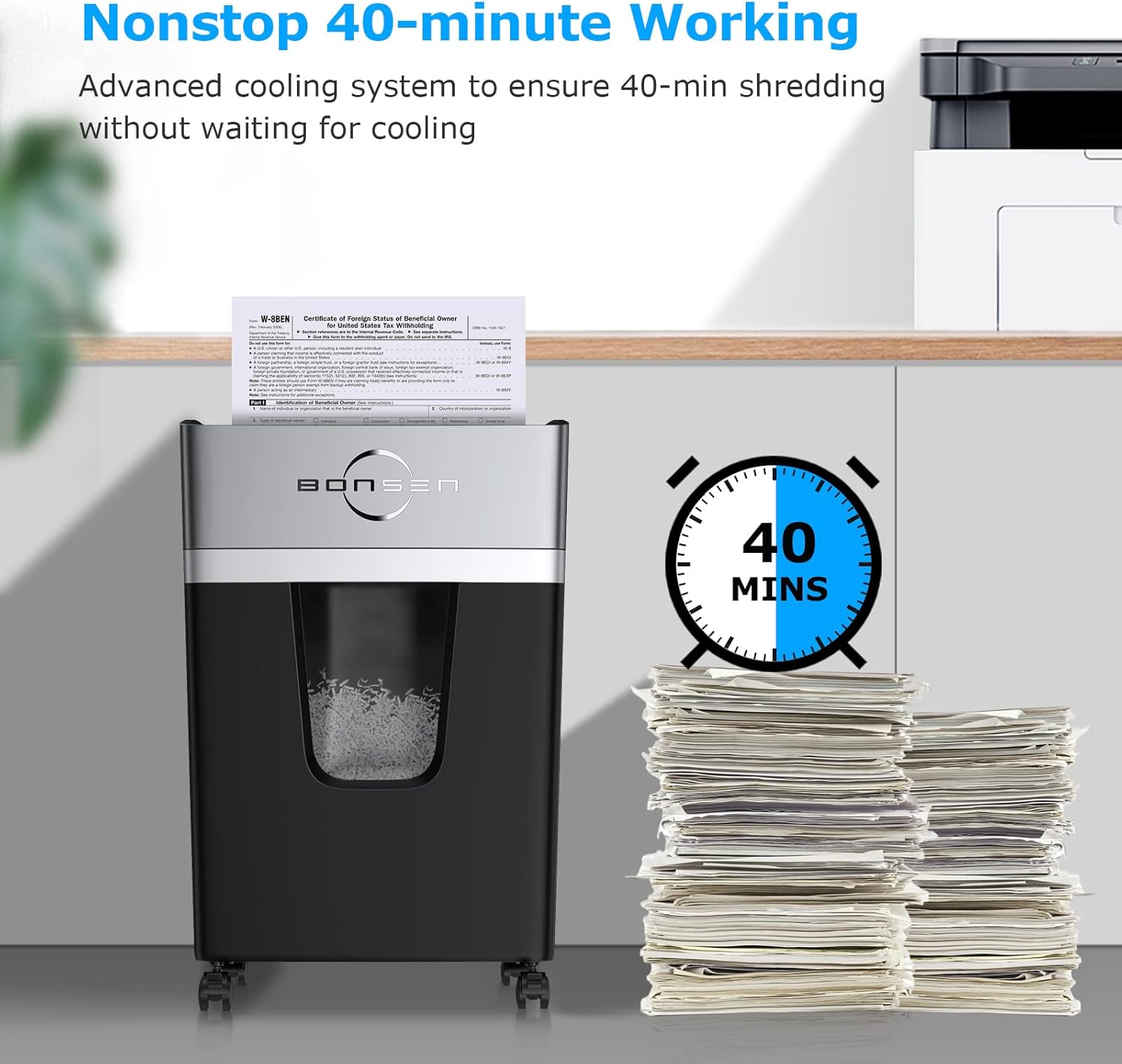 BONSEN 12-Sheet Micro Cut Paper Shredder - P-4 High Security Level, Ultra Quiet 55dB, 40-Minute Run Time, Shreds Credit Cards & Staples, 5.3-Gallon Pullout Bin - Perfect for Home Office, Small Business & Confidential Document Destruction