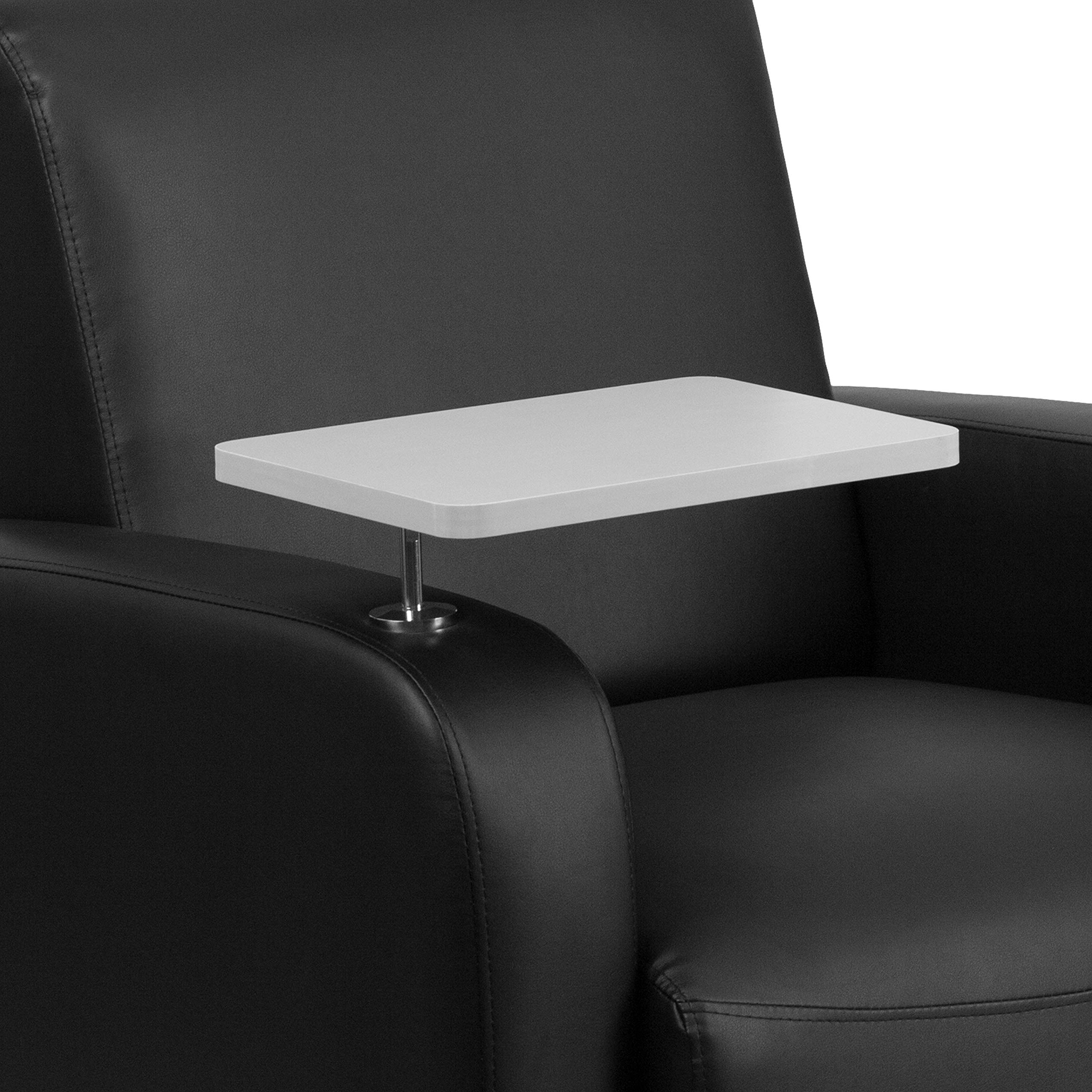 Premium Black LeatherSoft Tablet Arm Chair with Chrome Legs & Cup Holder - Ergonomic Office Chair for Home & Business Use, Perfect for Conference Rooms, Waiting Areas & Study Spaces