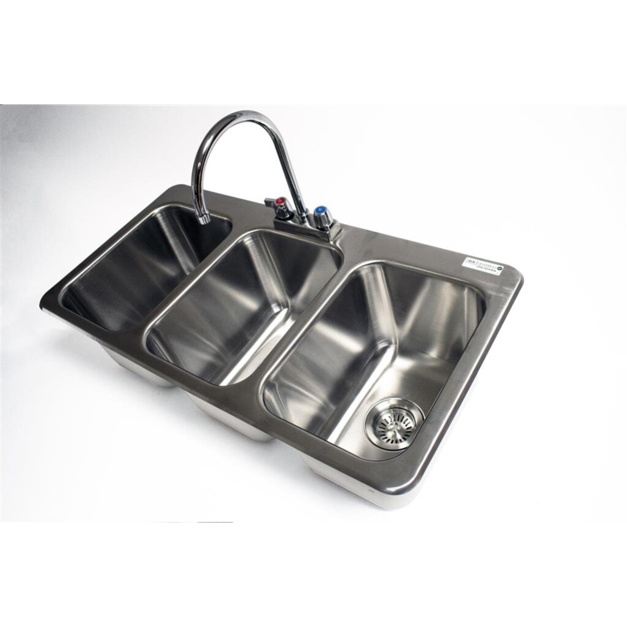 BK Resources 36-Inch 3 Compartment Stainless Steel Drop-In Sink with Faucet - Commercial Kitchen Sink for Restaurants, Food Trucks & Home Kitchens (Model: BK DDI3 10141024 P G)