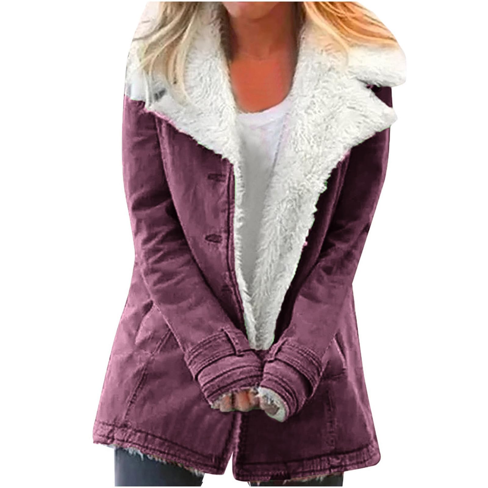 Homisy Women's Sherpa Jacket - Fleece Lined Winter Coat with Pockets, Long Sleeve Lapel Cardigan for Outdoor Activities & Casual Wear