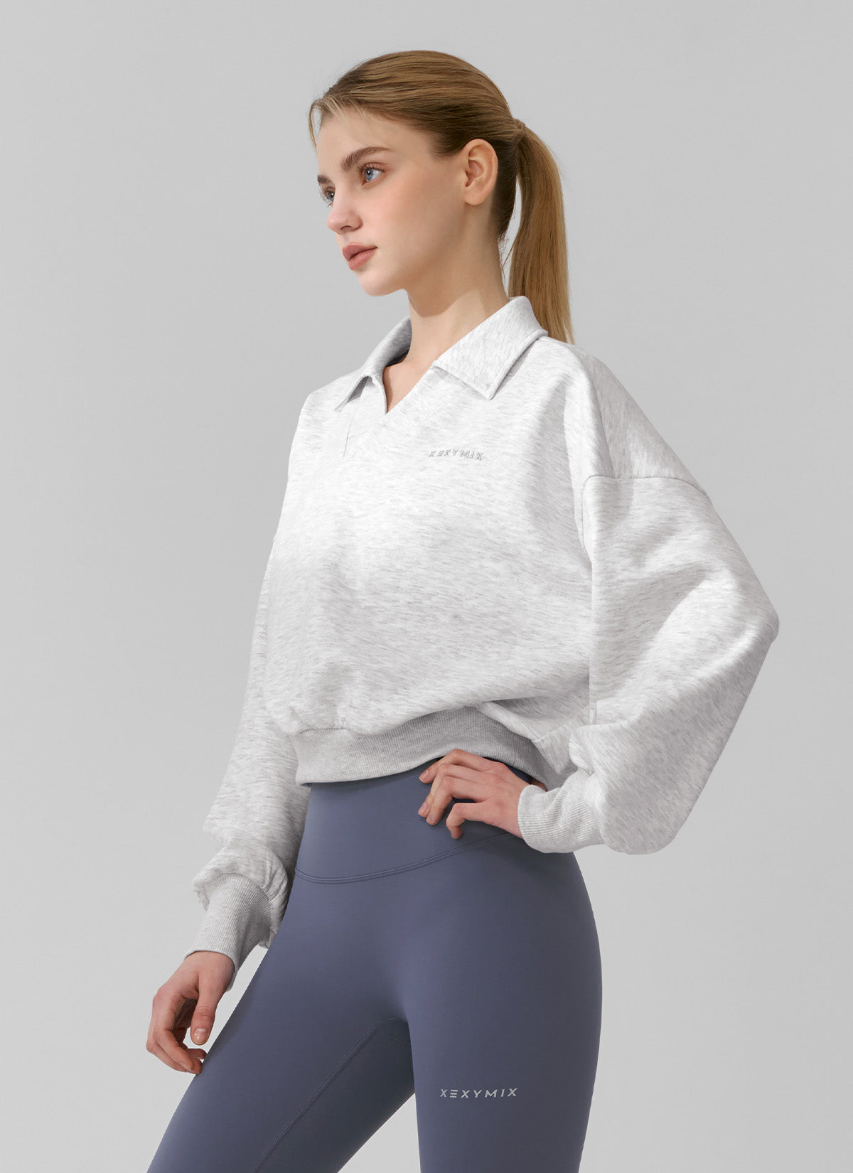 Stylish Mild Logo Collar Crop Sweatshirt for Women - Trendy Oversized Pullover for Casual Wear, Street Style & Loungewear