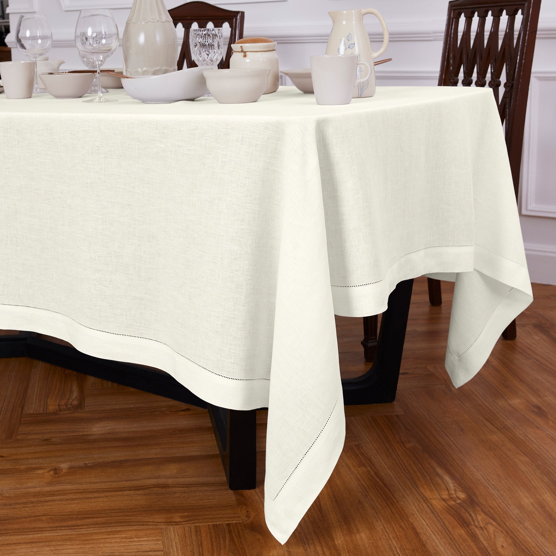 Elegant Sonoma Hemstitch Tablecloth - Premium Cotton Dining Table Cover for Formal Dinners & Special Occasions