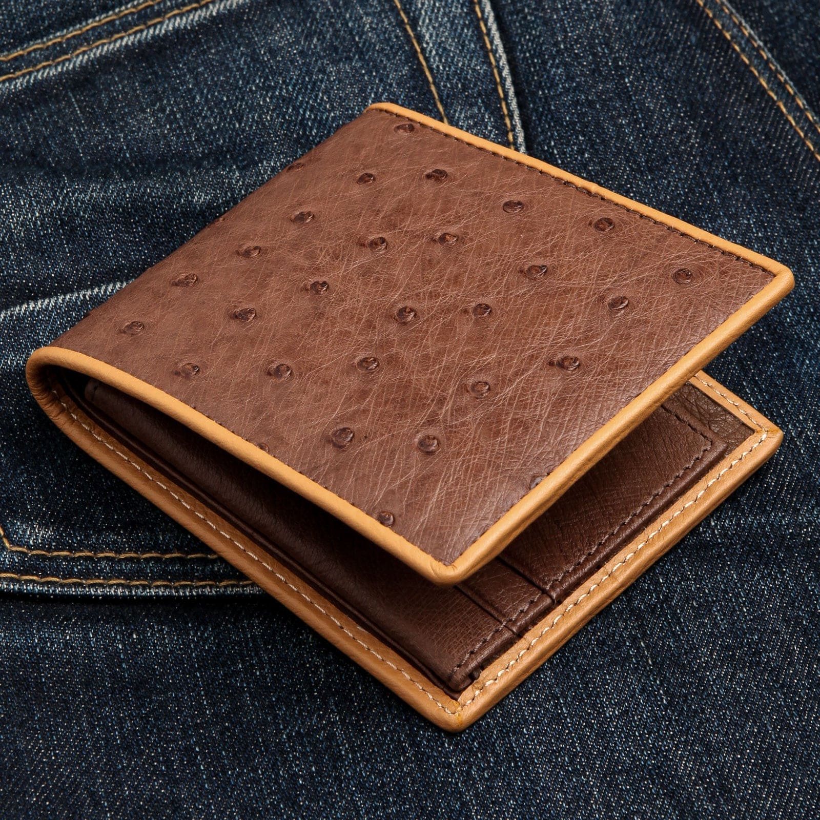 Luxury Dark Brown Two-Tone Ostrich Leather Wallet for Men - Genuine Exotic Skin Bifold Wallet with RFID Protection - Perfect for Business, Travel & Everyday Use