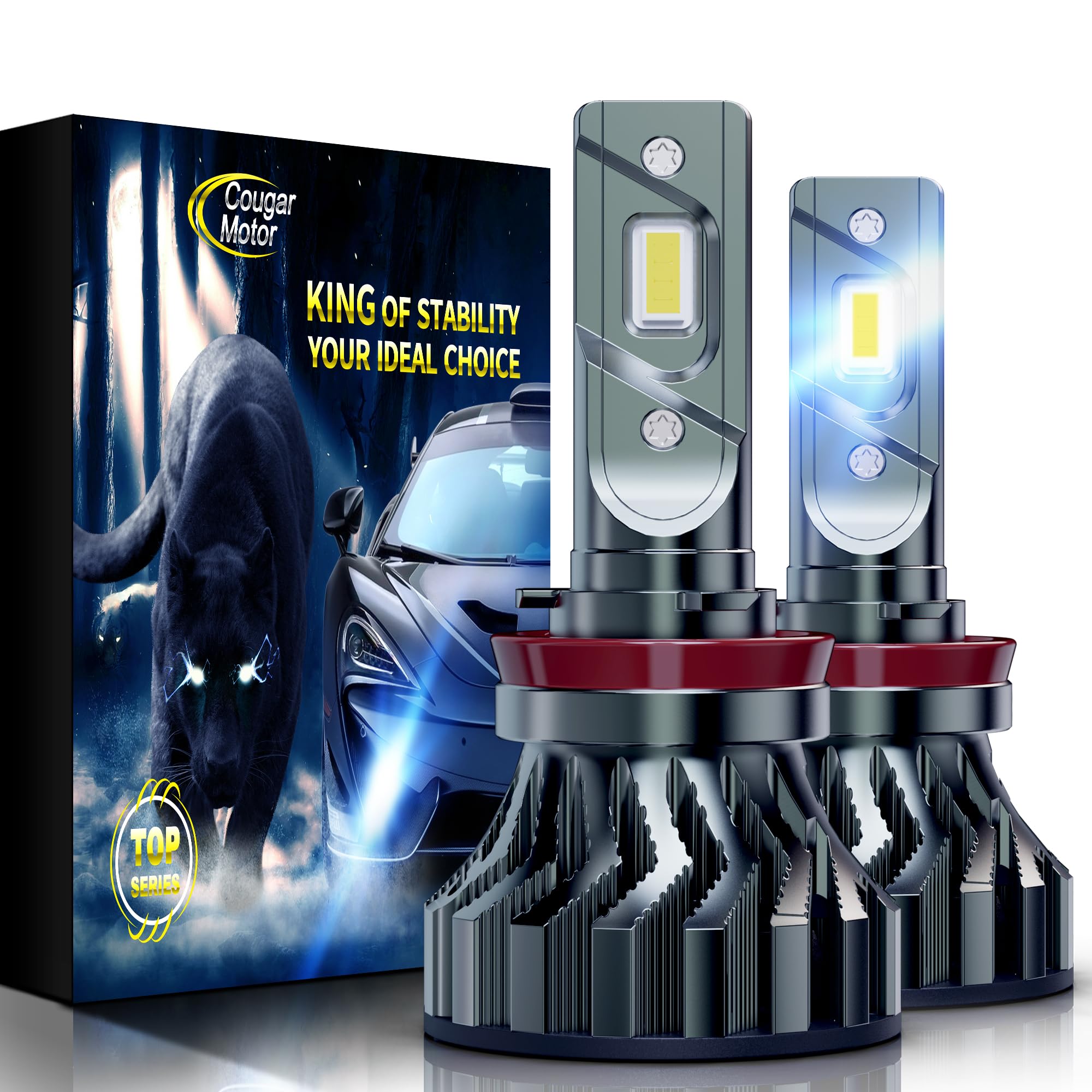 Cougar Motor H11 LED Bulbs - Super Bright 20000LM 120W 6500K H8 H9 H11 Fog Lights with Cooling Fan, 360° Illumination, Plug & Play (Pack of 2) - Perfect for Off-Roading, Night Driving & Foggy Conditions