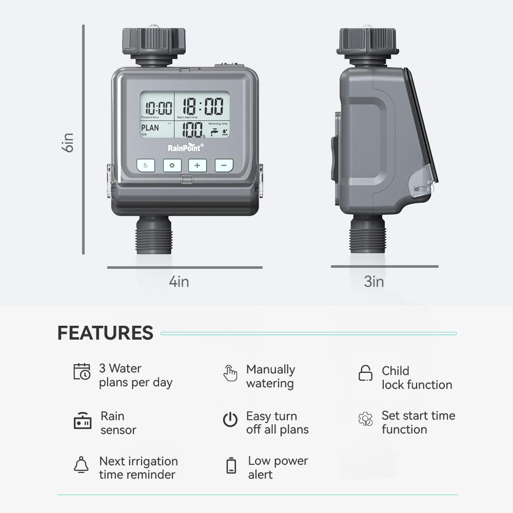 BALDR Smart Water Timer for Garden Hoses - 3 Preset Programs, Rain Delay Sensor, Automatic Lawn Sprinkler & Drip Irrigation Timer for Outdoor Watering System | Perfect for Garden, Yard, and Landscape Irrigation