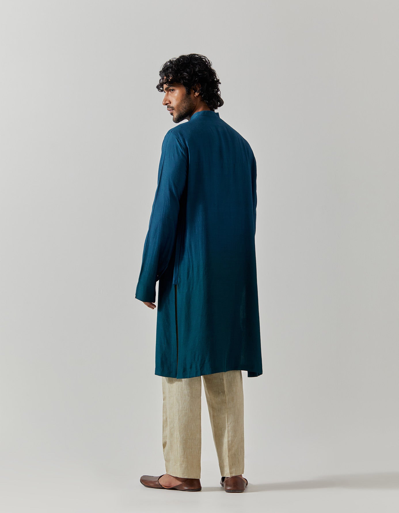 Raindrop Bade Miyan Kurta - Premium Muga Satin Teal Men's Traditional Indian Tunic - Perfect for Festivals, Weddings & Cultural Events