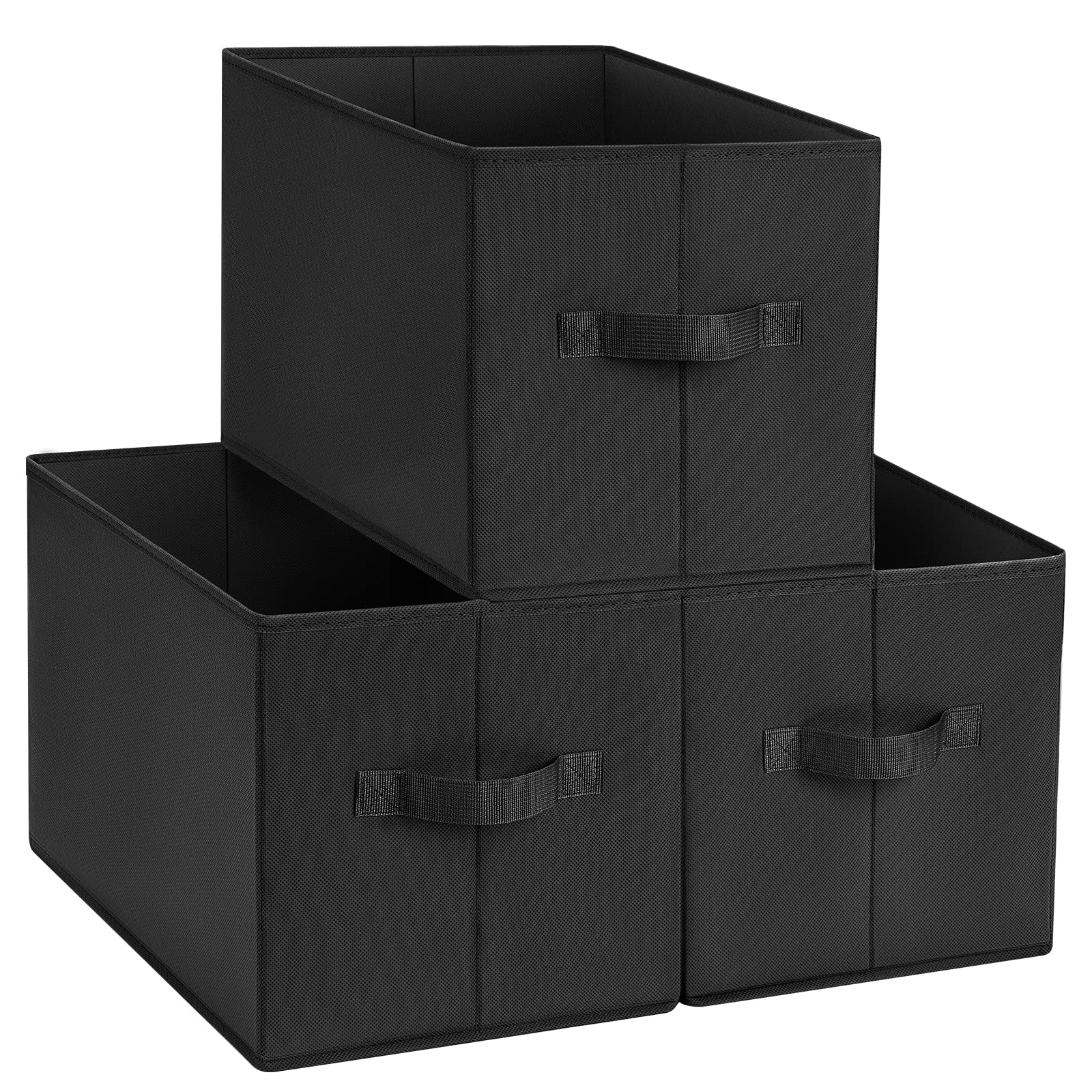 DIMJ 3-Pack Fabric Storage Bins - Closet Organizer Baskets for Clothes, Books & Toys | Decorative Cube Boxes for Shelves & Home Organization | Black (Perfect for Bedroom, Nursery & Playroom Storage)