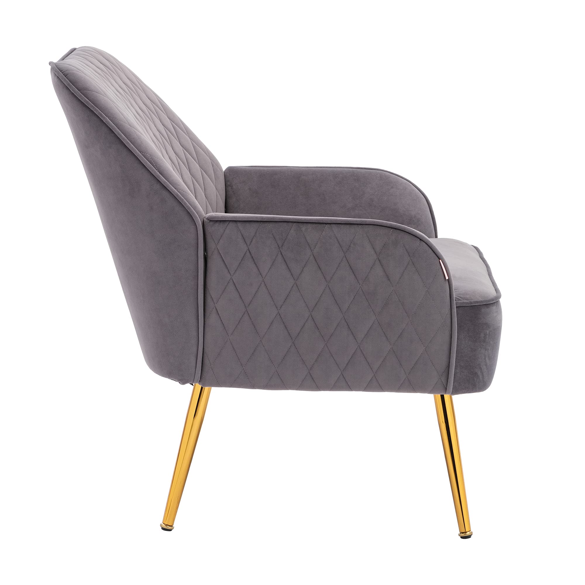Modern Velvet Accent Chair with Gold Metal Legs - Stylish Living Room, Dining Room, Club Lounge & Bedroom Upholstered Armchair for Leisure & Guests (Gray) | Perfect for Small Spaces, Apartments & Home Offices