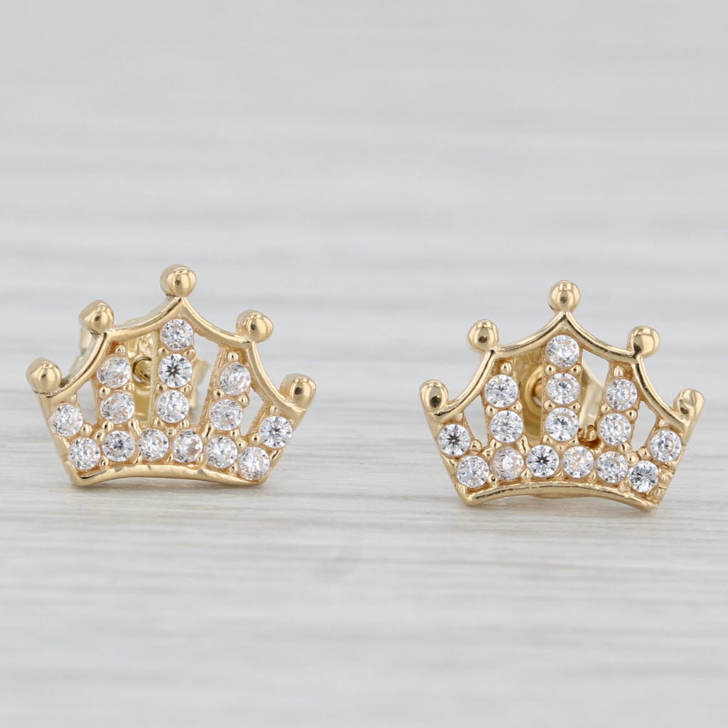 0.18ctw Cubic Zirconia Crown Stud Earrings in 18k Yellow Gold - Elegant Jewelry for Women, Perfect for Parties, Weddings & Special Occasions