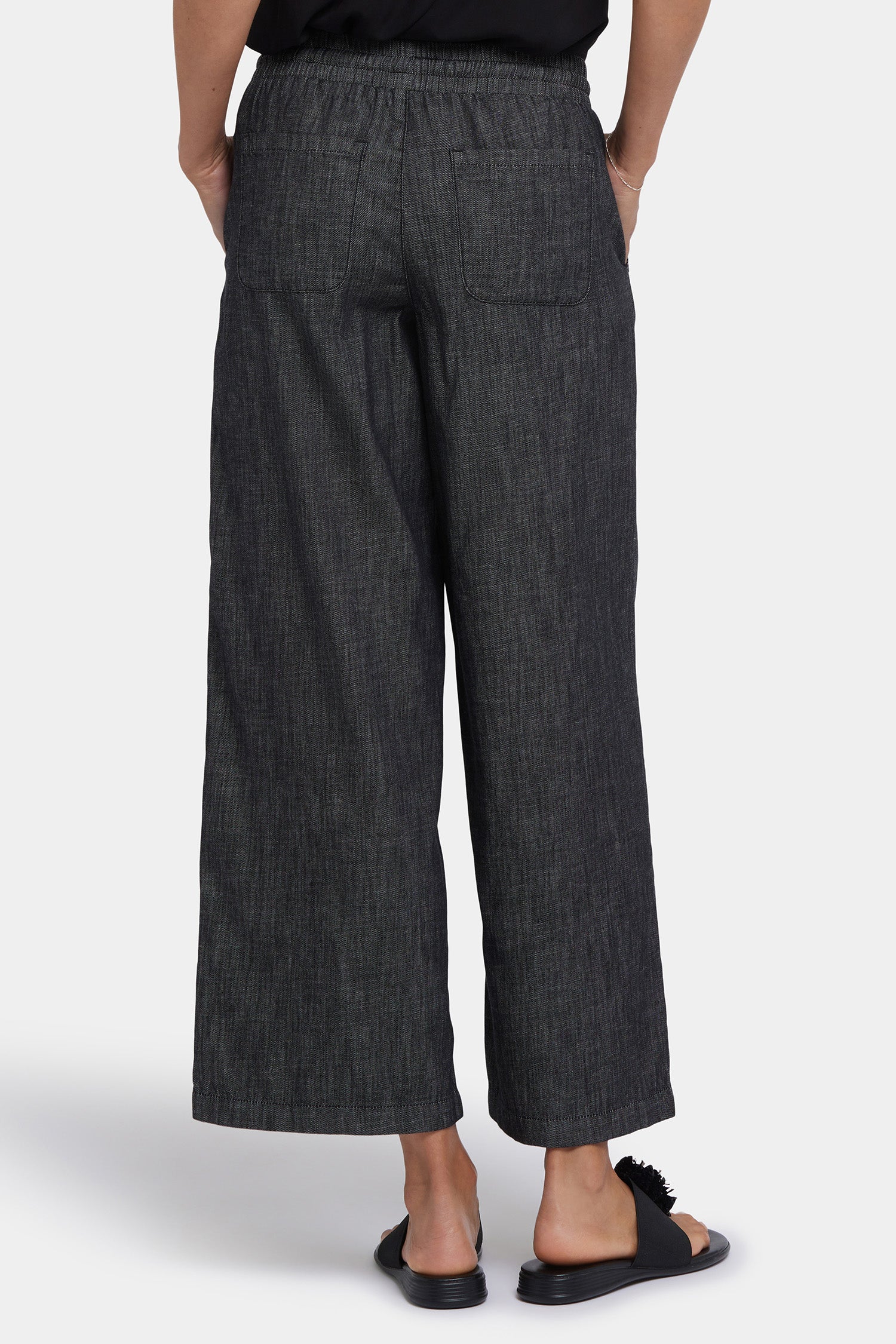 Jayne Pull On Wide Leg Ankle Pants for Petite Women - Black Rinse | Comfortable Stretch Work Pants for Office & Casual Wear