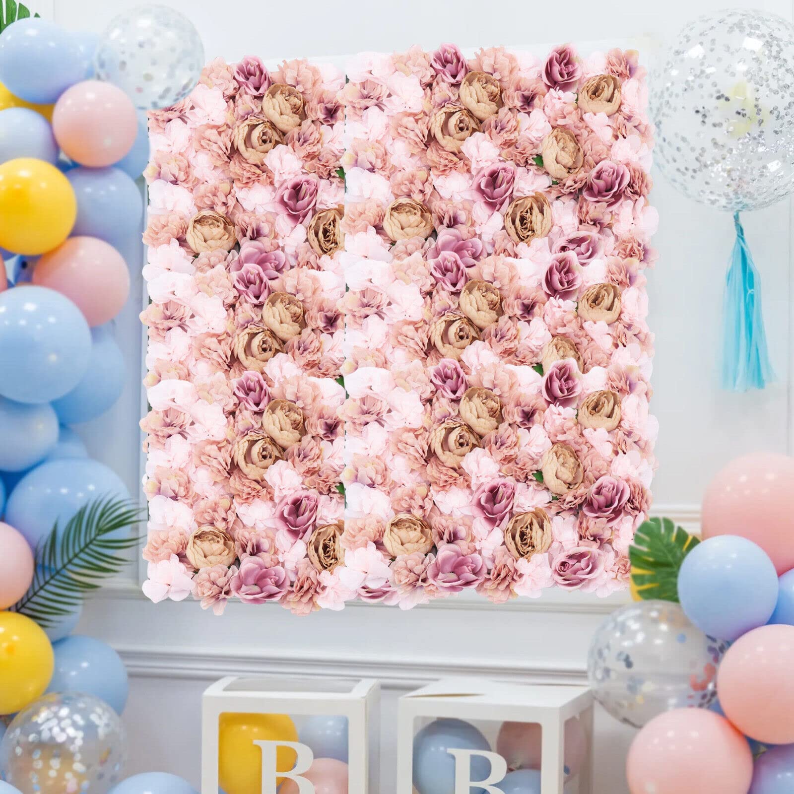 6 Pcs Artificial Rose Flower Wall Panel - Autumn Pink Floral Backdrop for Wedding, Party, Home Decor, Romantic Bouquet Decoration | Perfect for Photo Booths, Bridal Showers, and Event Backgrounds
