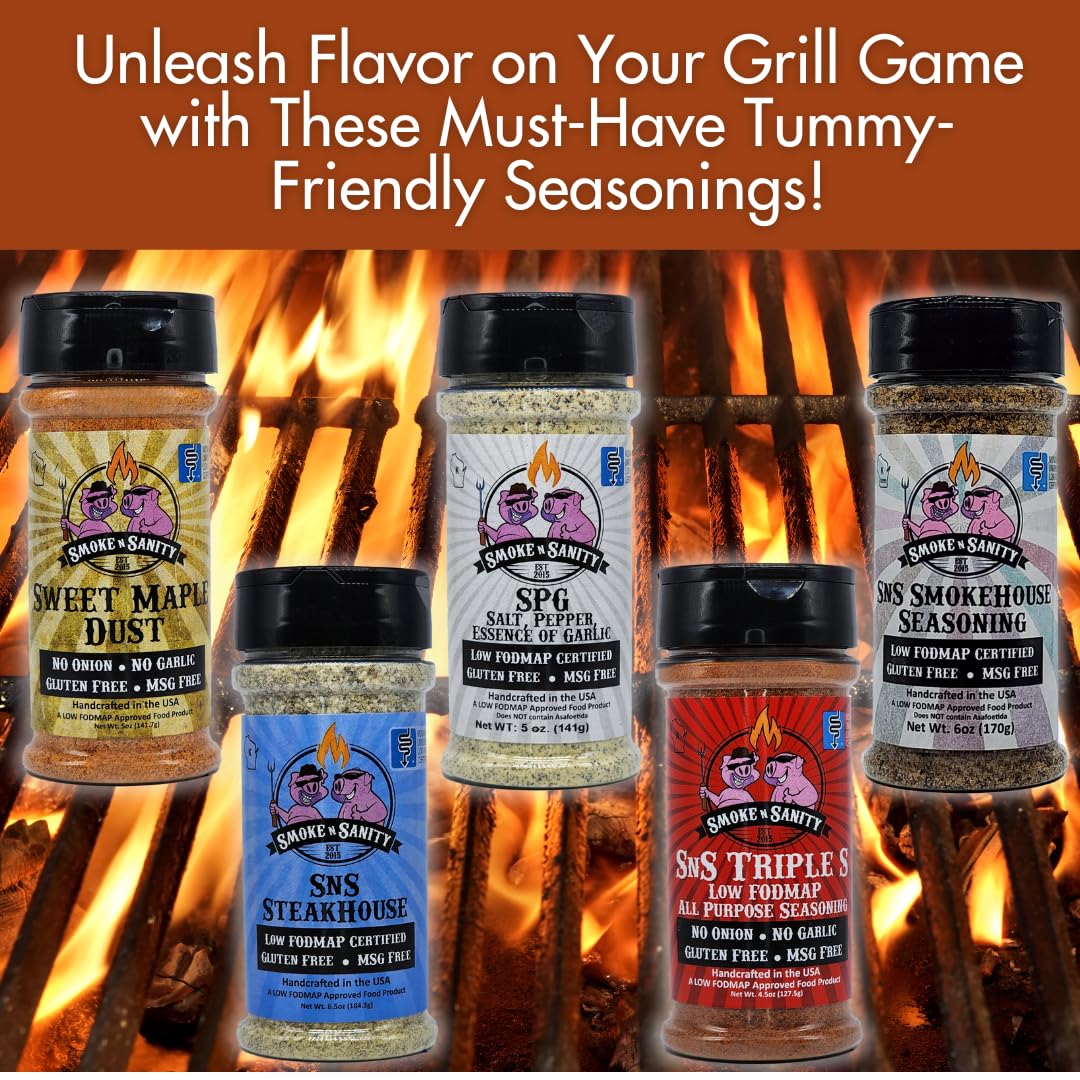 Smoke n Sanity Garlic Parmesan Seasoning - Monash Certified Low FODMAP, Gluten Free & Sensitive Stomach Friendly - 4.0 oz Shaker - Perfect for Pasta, Pizza & Low FODMAP Diet Cooking