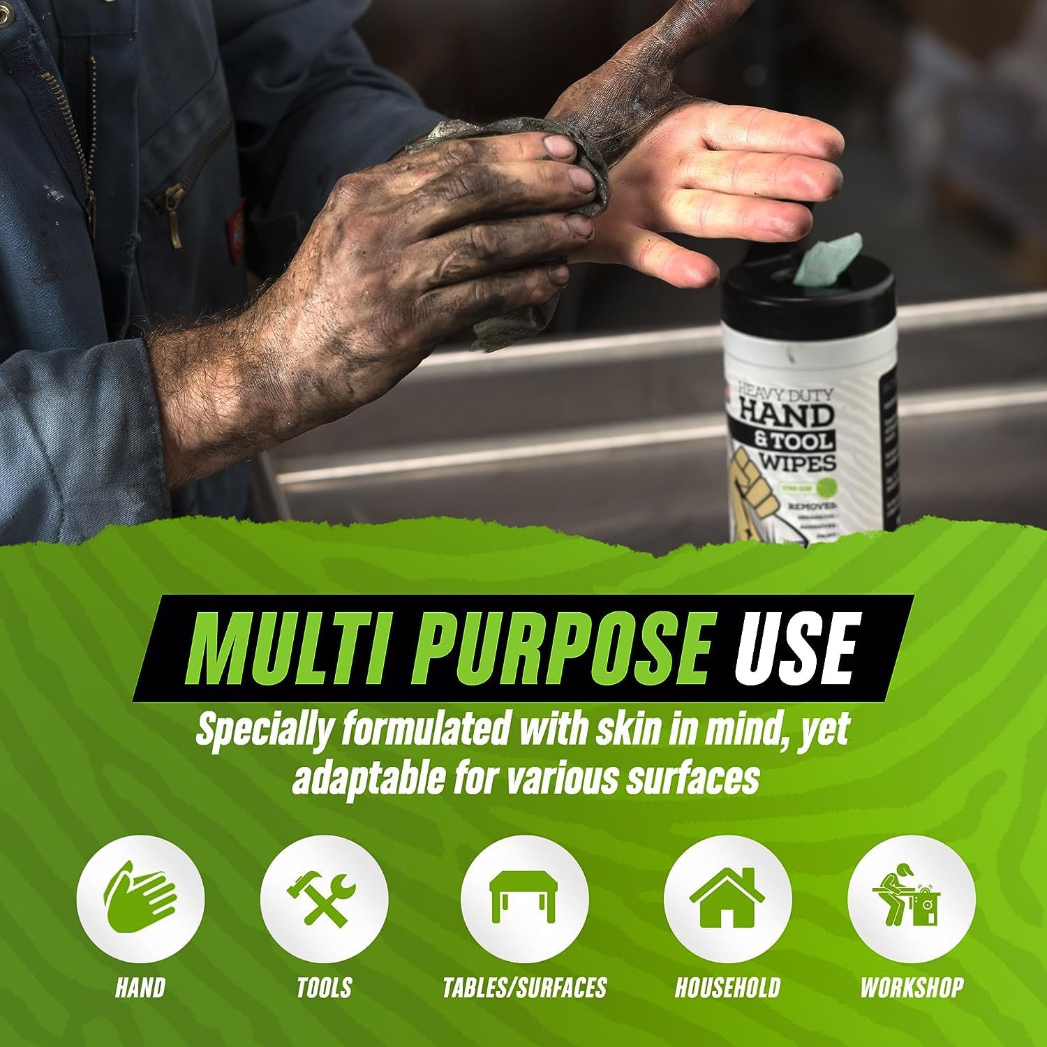Grip Clean Heavy-Duty Cleaning Wipes for Mechanics - Citrus Scented Waterless Hand Cleaner for Grease, Oil & Dirt | Multi-Purpose Tool & Surface Wipes (432 Count) | Ideal for Auto Repair, Construction & DIY Projects