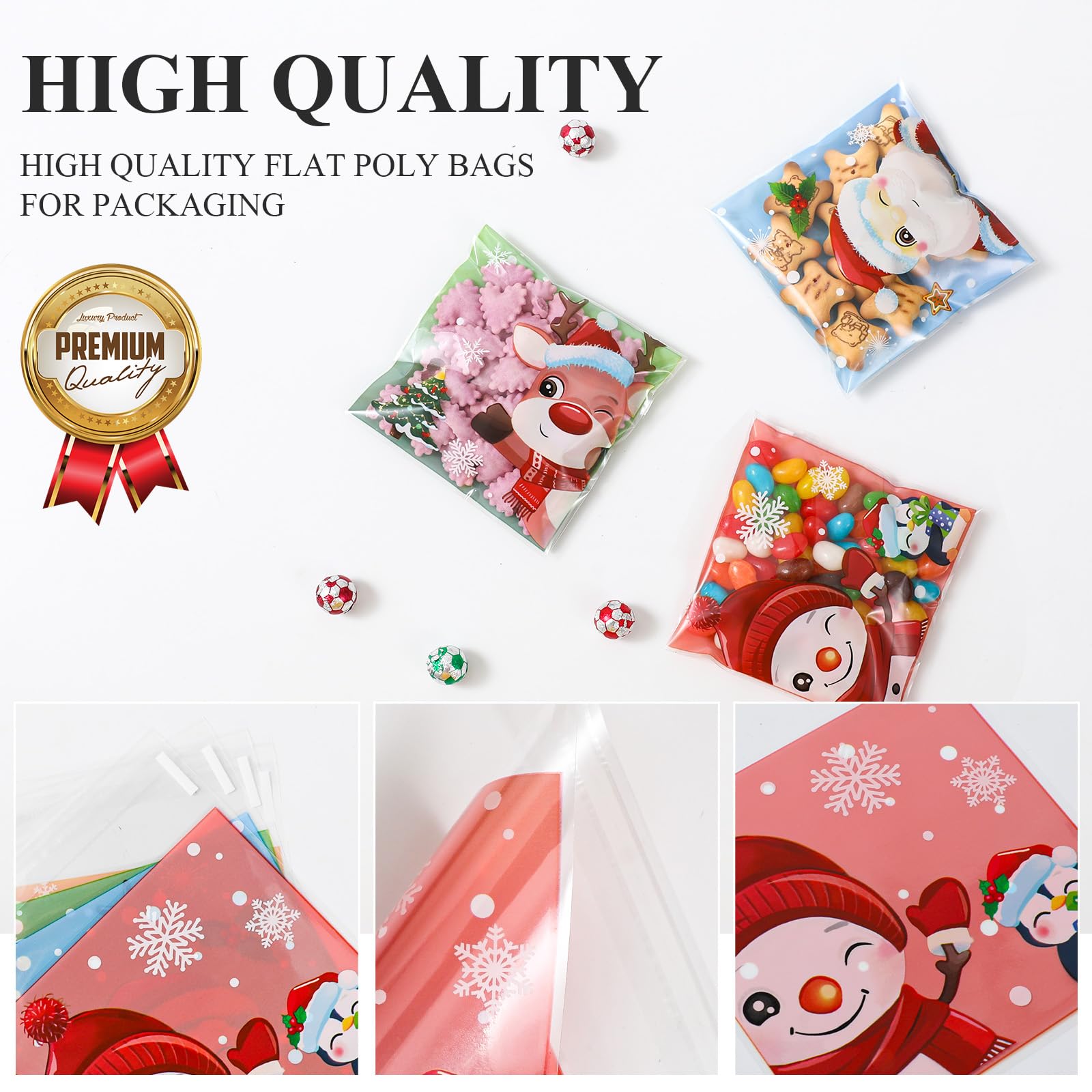 idolpack 100 Pack 4x4 Inch Clear Resealable Christmas Cellophane Gift Bags for Cookies, Candies & Bakery Treats - Perfect for Holiday Gifting, Party Favors & DIY Gift Wrapping