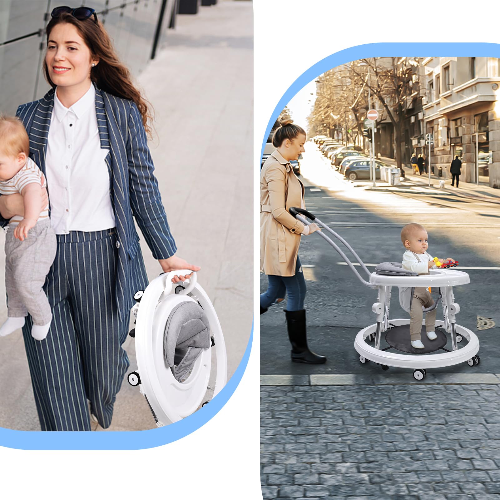 3-in-1 Foldable Baby Walker with Mute Wheels & Anti-Rollover Design - Adjustable Height (9 Gears) for Infants 6-18 Months | Push Handle & Footrest | Safe Activity Center for Boys & Girls | Perfect for Learning to Walk & Indoor Playtime
