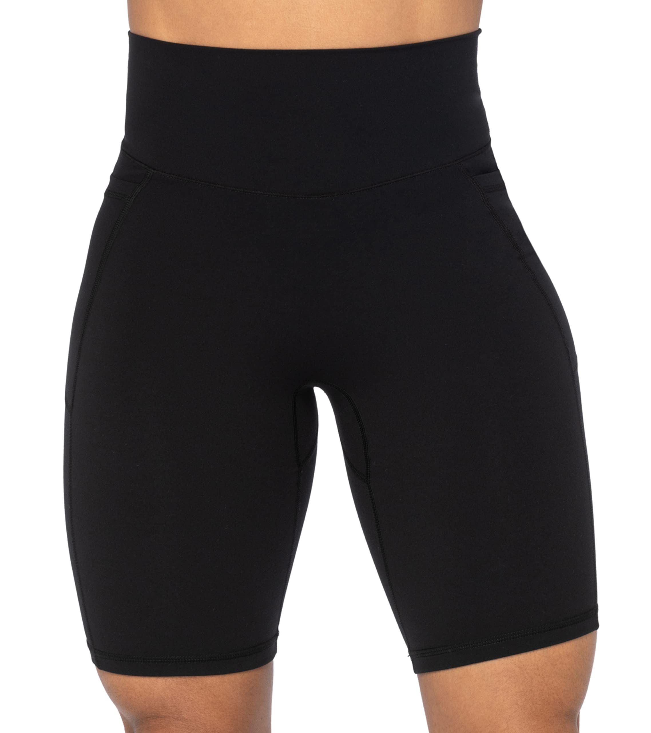 Sunzel Women's No Front Seam Biker Shorts with Pockets - High Waisted Tummy Control Yoga Workout Gym Cycling Shorts for Running, Pilates & Lounge Wear
