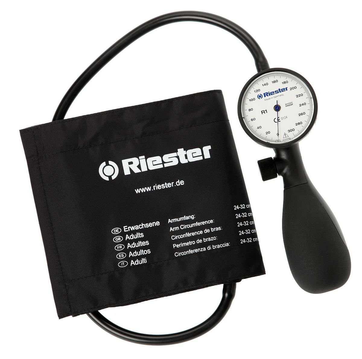Riester 1251-107 Shockproof Handheld Blood Pressure Monitor with Adult Velcro Cuff - Latex-Free, White | Home Health Monitoring for Accurate Readings