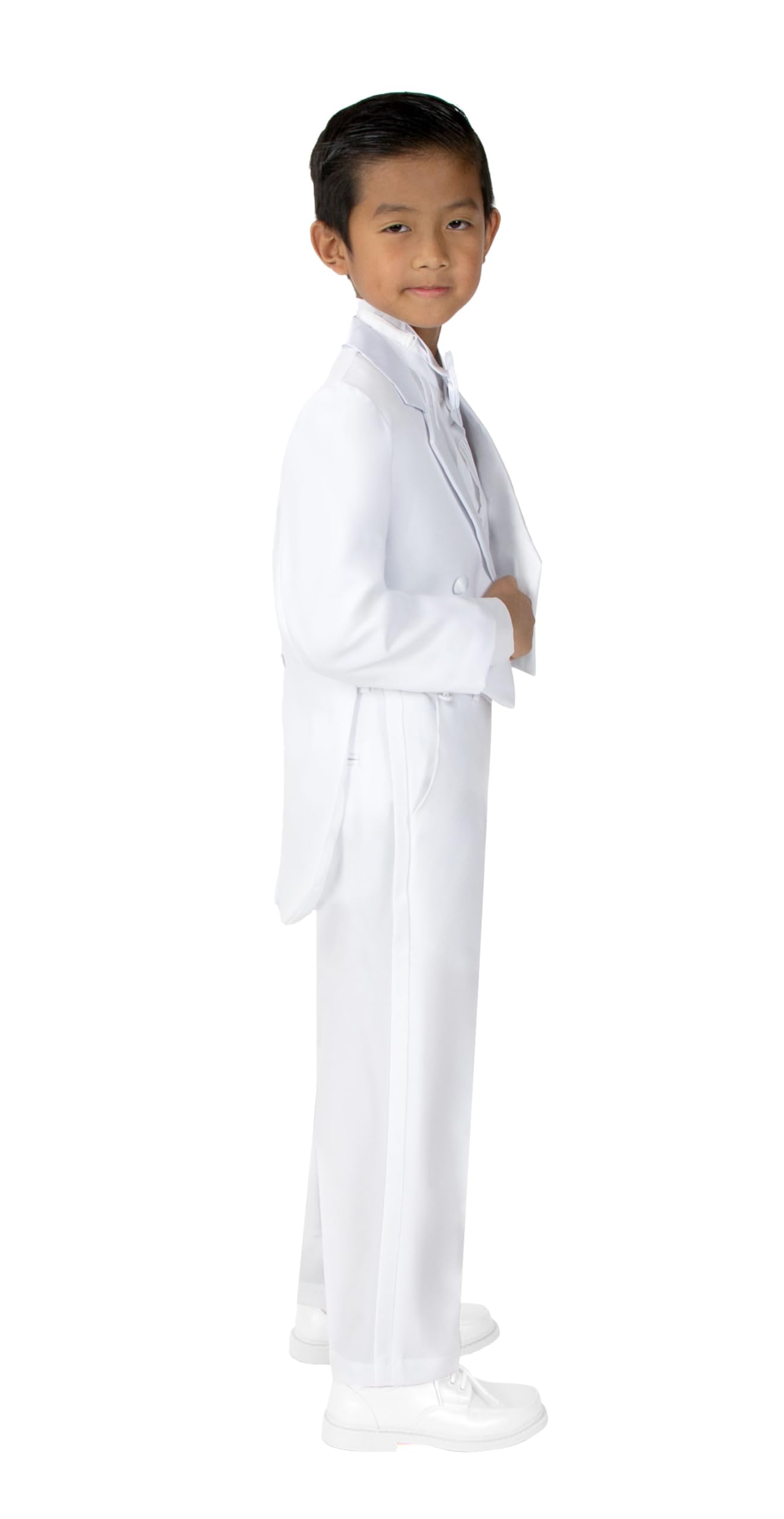 Spring Notion Boys' Classic White Tuxedo Suit with Tail - Formal Attire for Weddings, Prom & Special Occasions