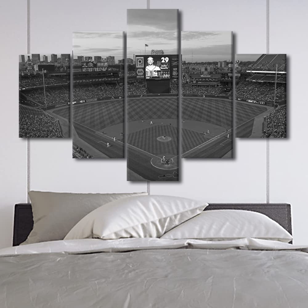 Baseball Field Atlanta Canvas Print - 5 Panel Baseball Stadium Wall Art Painting Poster - USA Sports Decor for Living Room, Bedroom, Office - Framed & Ready to Hang (60x40 Inches) - Perfect Gift for Baseball Fans & Home Decor