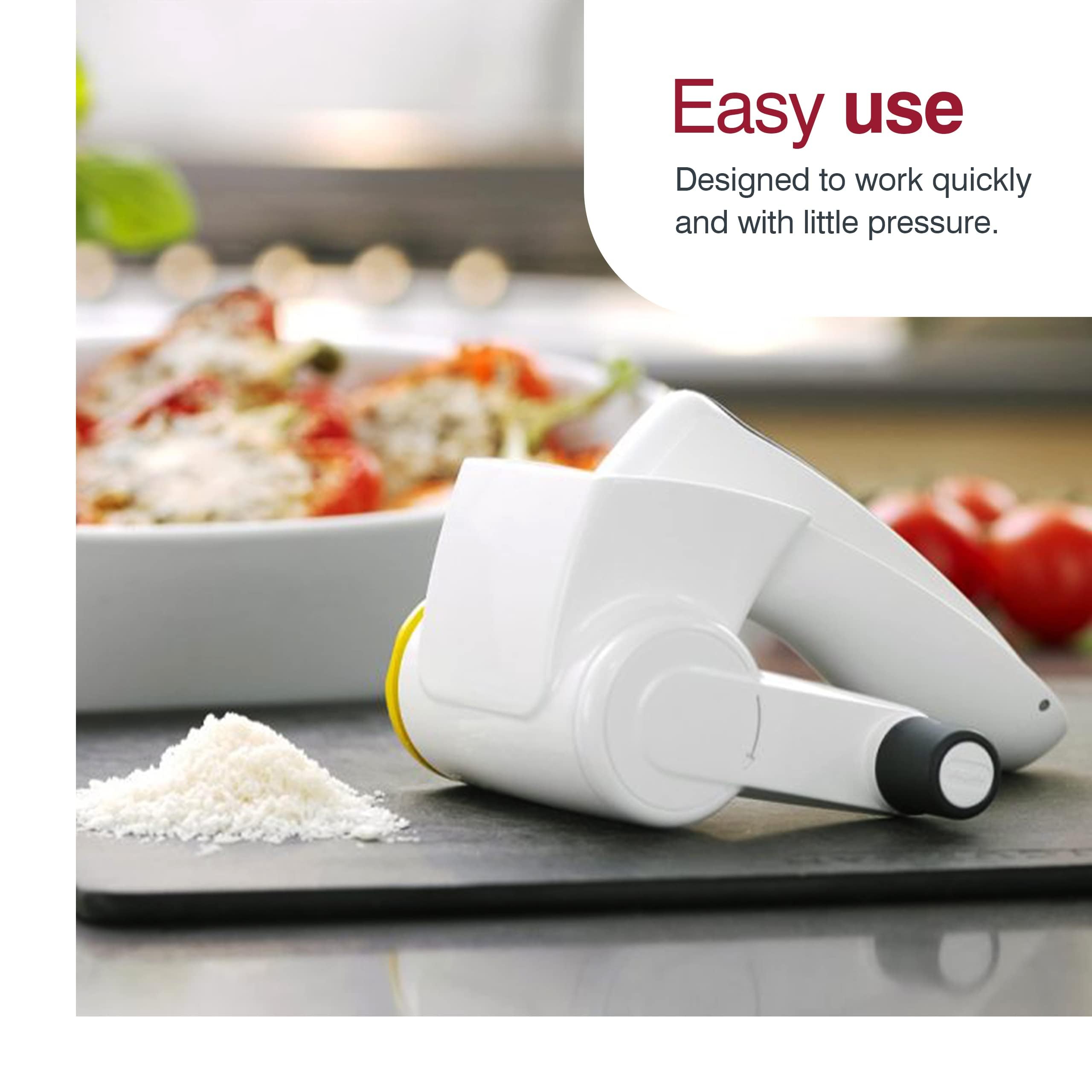 Zyliss Classic Rotary Cheese Grater - Stainless Steel Handheld Grater with Comfort Grip Handle for Hard Cheese, Vegetables, Nuts & Chocolate - Perfect for Cooking, Baking & Meal Prep - White