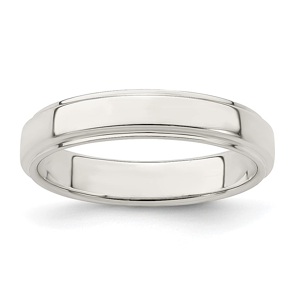 925 Sterling Silver 4mm Flat Step Edge Size 10 Wedding Band Ring - Classic Edge Down Design Fine Jewelry for Women | Perfect Anniversary Gift, Engagement Ring, Bridal Jewelry & Everyday Wear