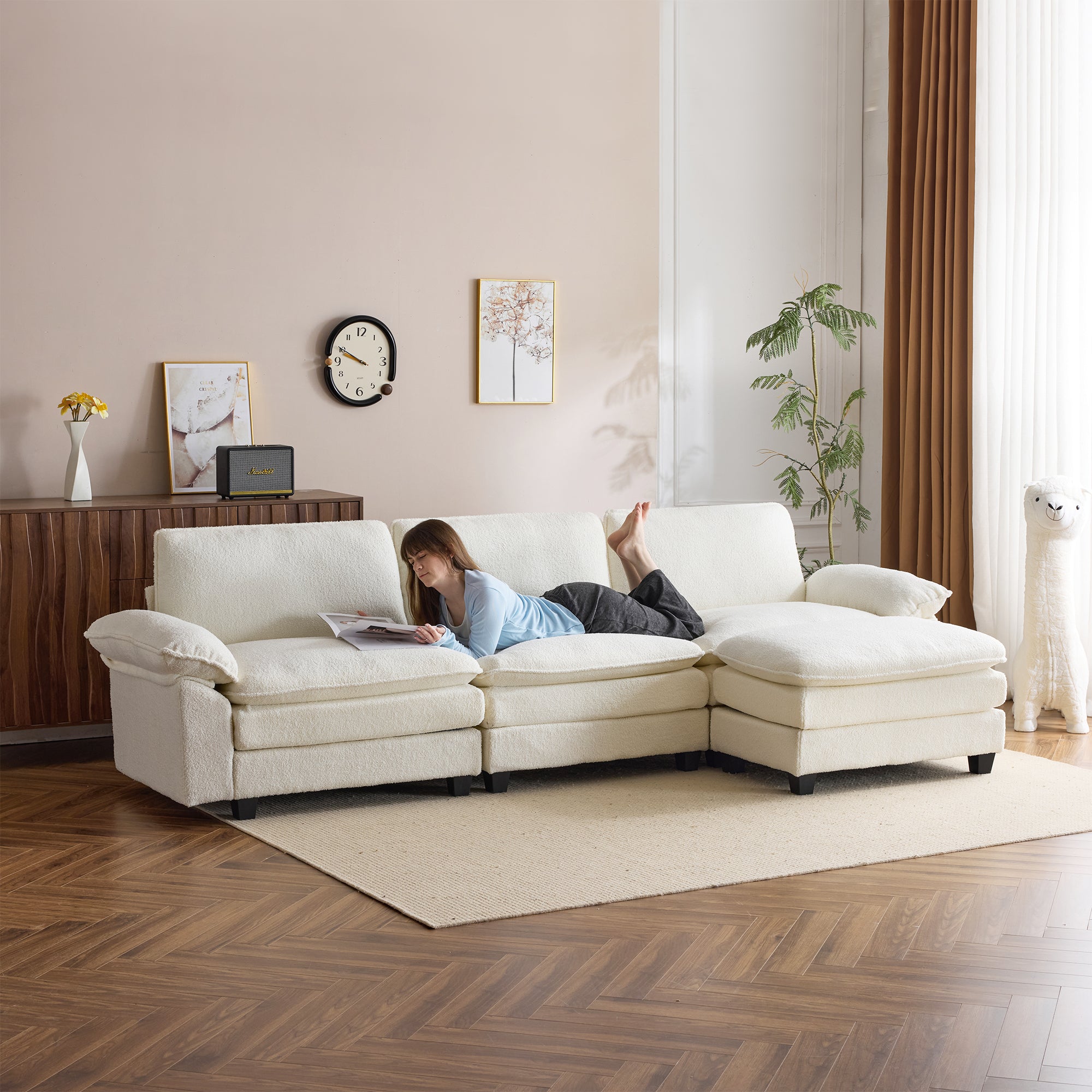 EROMMY 120.8 Inch Oversized Sectional Sofa - Modern L-Shaped Couch for Living Room, Beige Fabric Upholstery, Comfortable Seating for Family & Guests | Perfect for Apartments, Lofts & Large Spaces