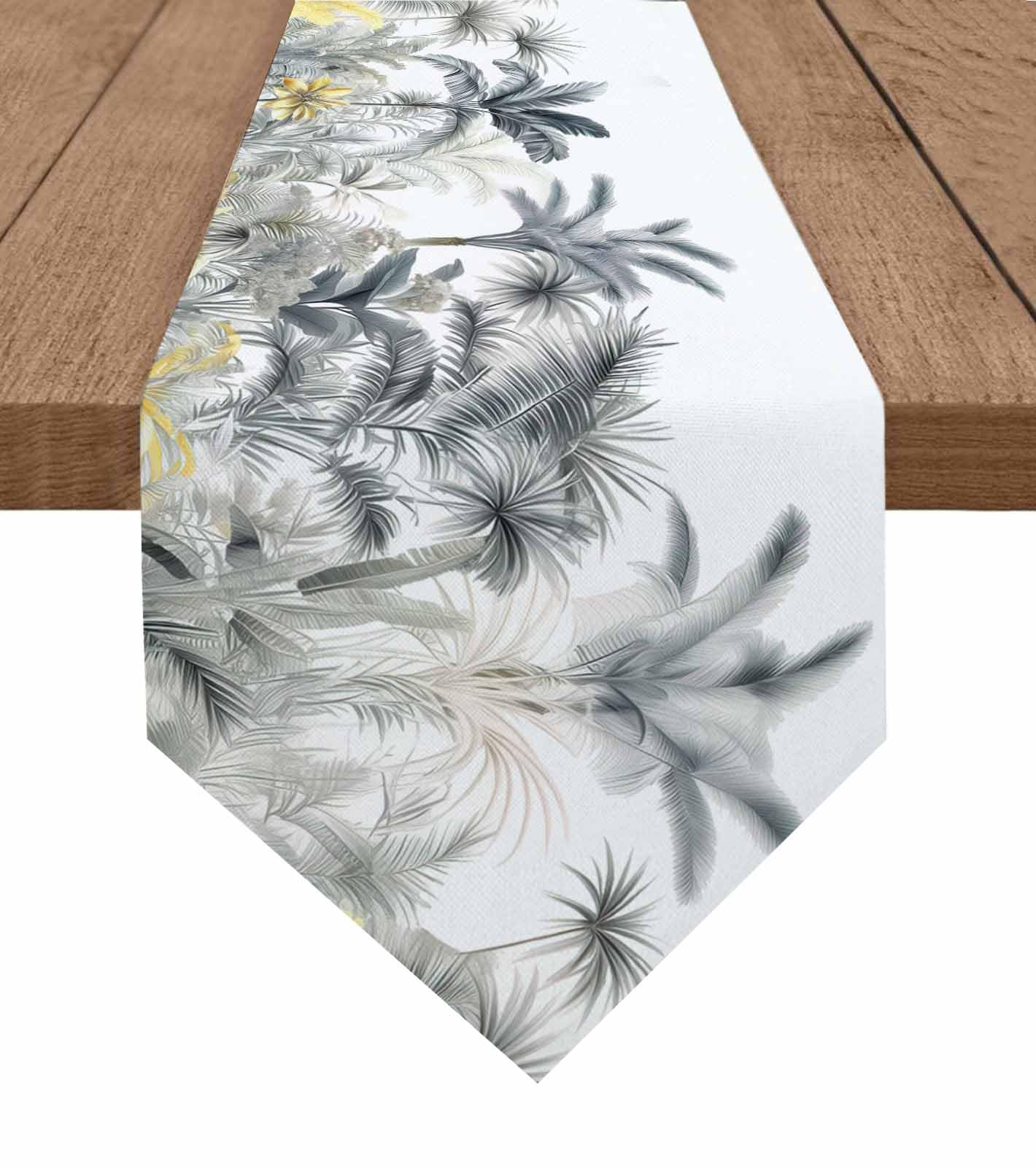 72 Inch Washable Linen Table Runner - Watercolor Tropical Palm Coconut Tree Design, Monstera Plant Forest Pattern for Dining Table, Kitchen, Holiday Party & Dresser Decor | Perfect for Beach Themed Events, Summer Dinner Parties & Boho Home Styling